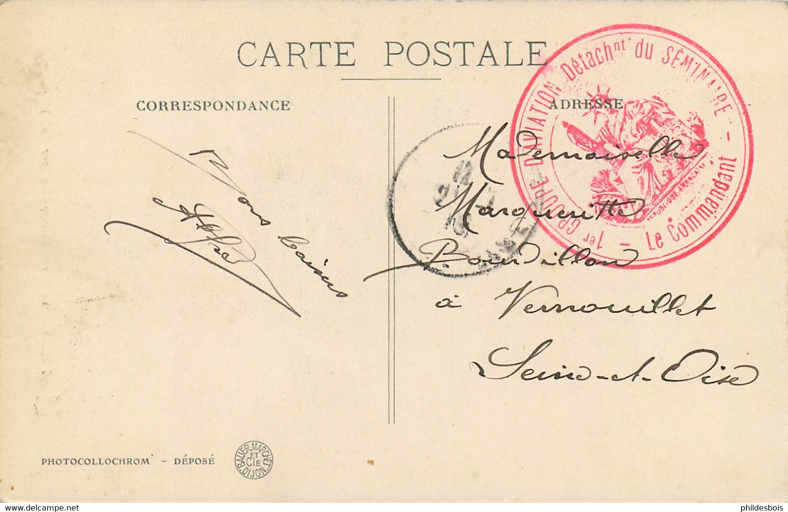 CARTE POSTALE Avec CACHET  " 1er Groupe D'aviation Détachement Du Séminaire " - Cartas & Documentos