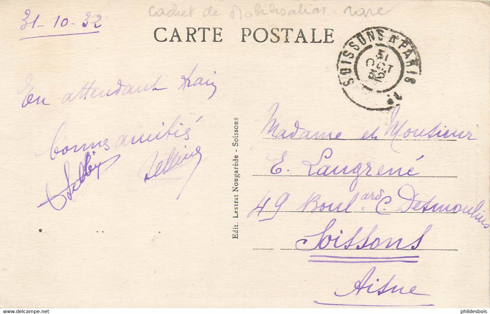 CARTE POSTALE  Cachet De Mobilisation  "Soissons A Paris " - Briefe U. Dokumente