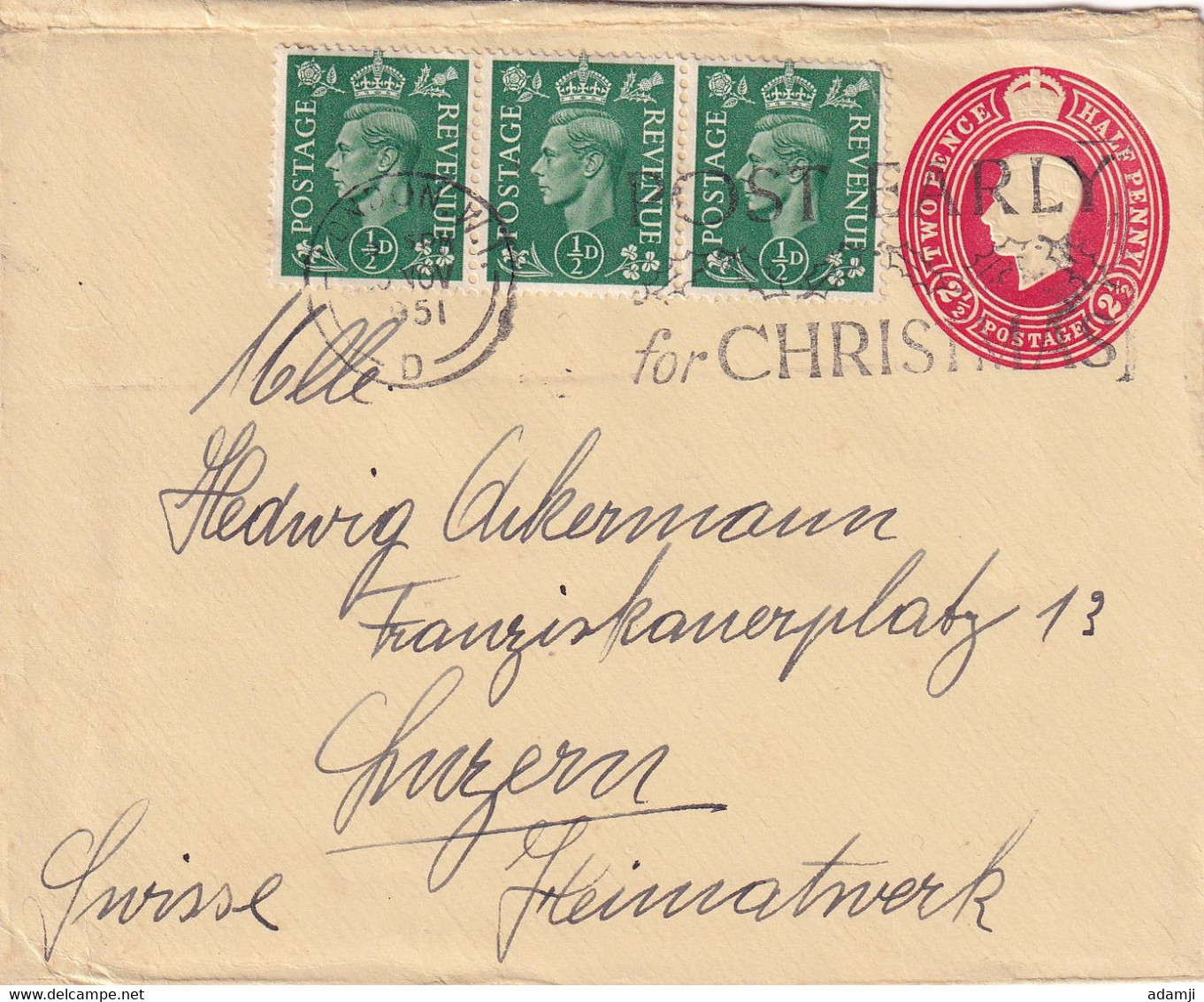 GB 1951 GEORGE VI COVER TO SWITZERLAND. - Covers & Documents