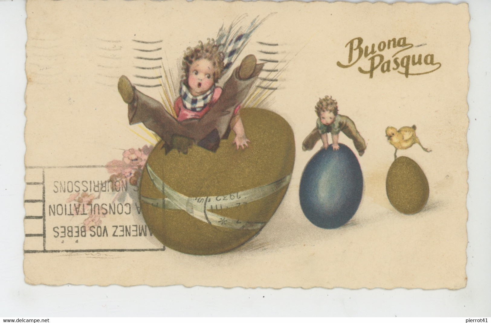 Illustrateur ADOLFO BUSI - Jolie Carte Fantaisie Enfants Et Oeufs De Joyeuses Pâques "BUON PASQUA " - Busi, Adolfo