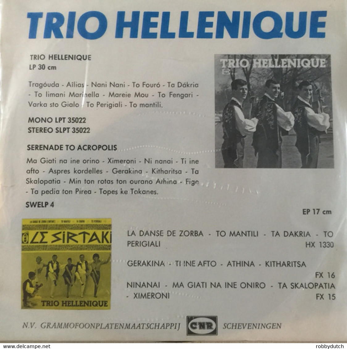 * 7" * TRIO HELLENIQUE - LA DANSE DE ZOEBA / TA DAKRIA (Holland 1965 EX!!) - Musiques Du Monde