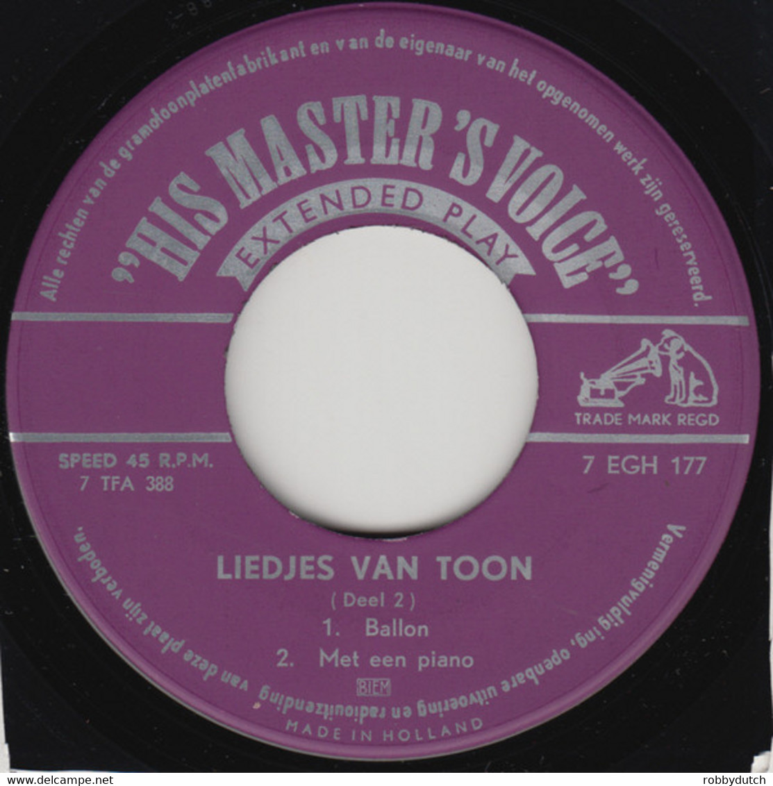 * 7" *  TOON HERMANS - LIEDJES VAN TOON 1958 Dl.2 - Humor, Cabaret