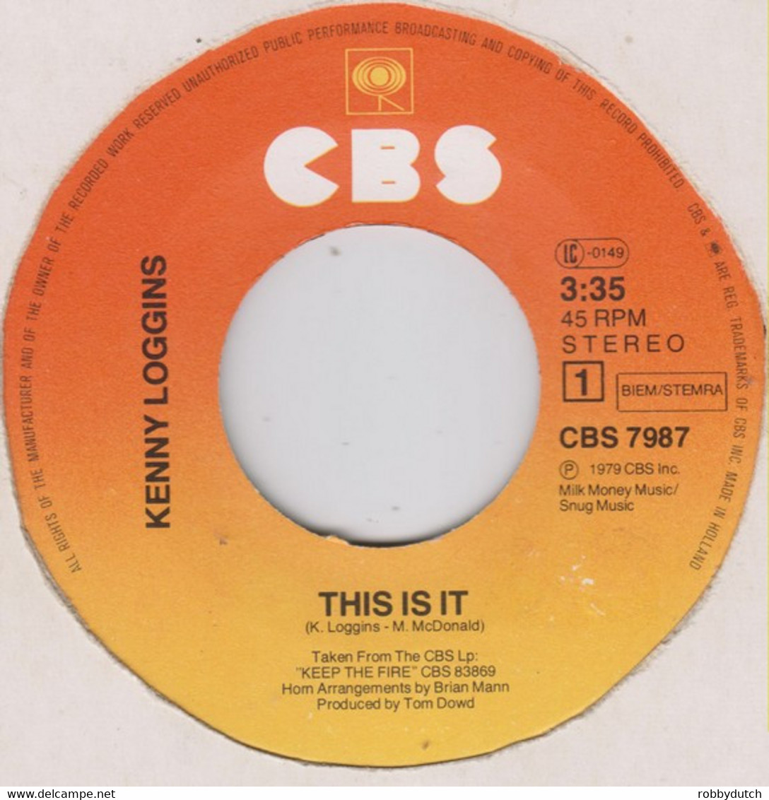 * 7" *  KENNY LOGGINS - THIS IS IT (Holland 1979) - Country En Folk