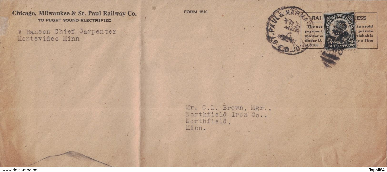 ETATS-UNIS - PERFORATION S.t.P. - LETTRE ENTETE CHICAGO MILWAUUKEE & ST PAUL RAIWAY CO . - Perforés