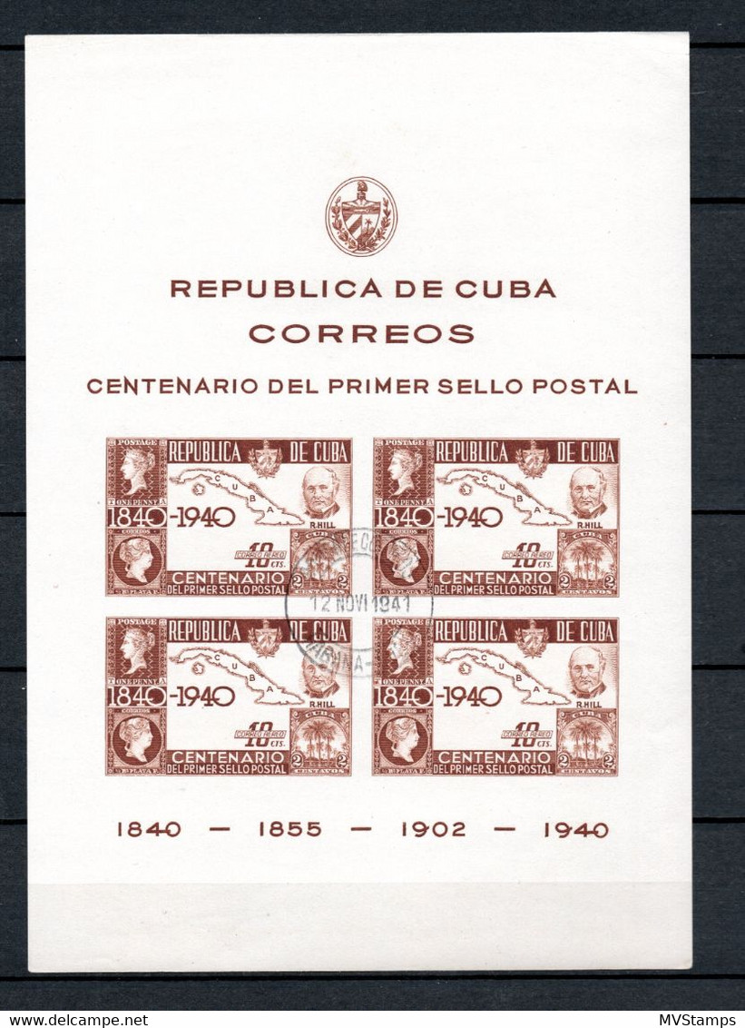 Cuba 1940 Old Imp. Sheet Maps/R.Hill Stamps (Michel Bl.2) Nice Used - Oblitérés