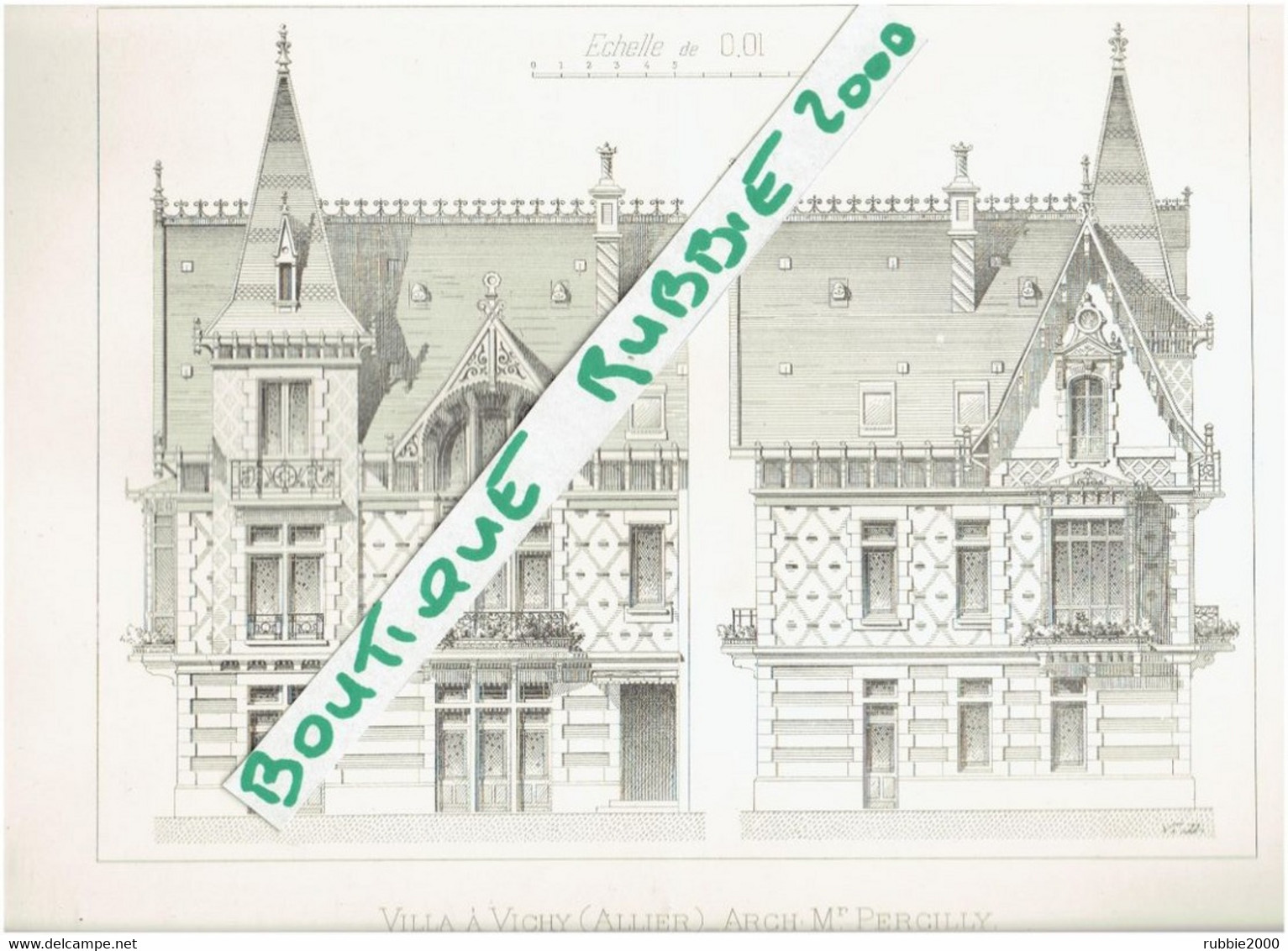 3 PLANS DESSIN 1895 VICHY VILLA LE CASTEL 8 RUE PRUNELLE ARCHITECTE PERCILLY - Auvergne