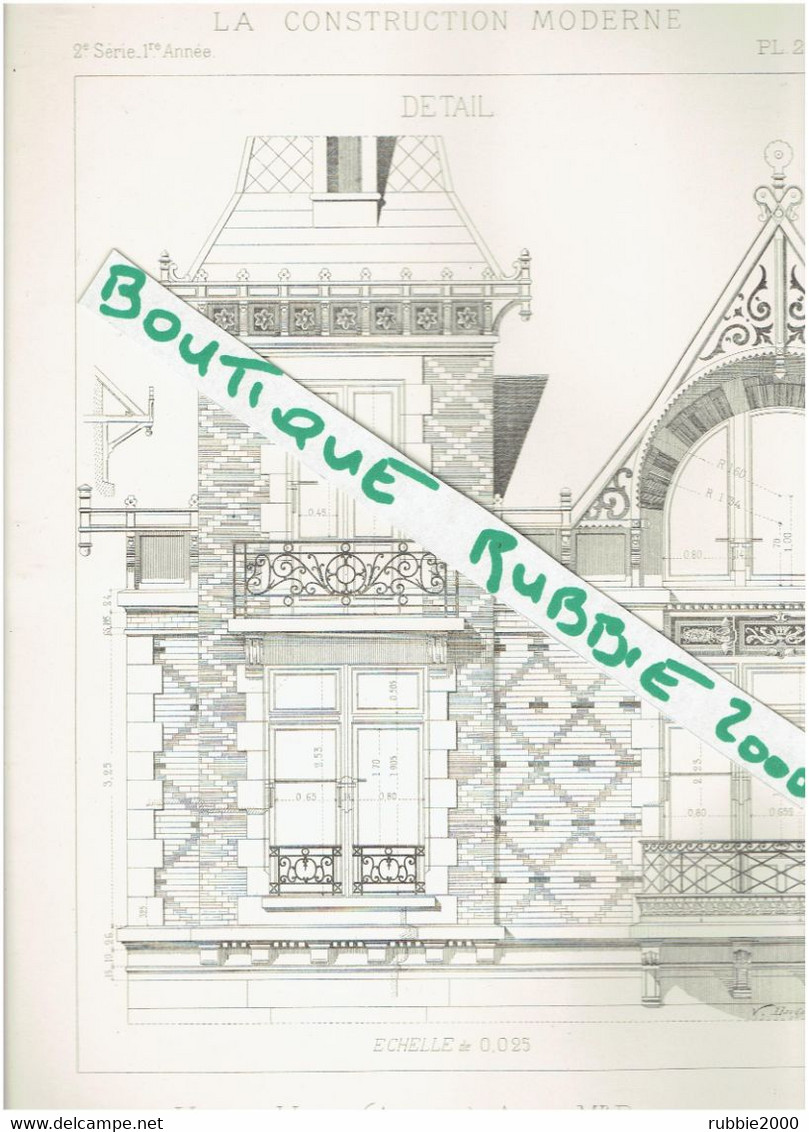 3 PLANS DESSIN 1895 VICHY VILLA LE CASTEL 8 RUE PRUNELLE ARCHITECTE PERCILLY - Auvergne