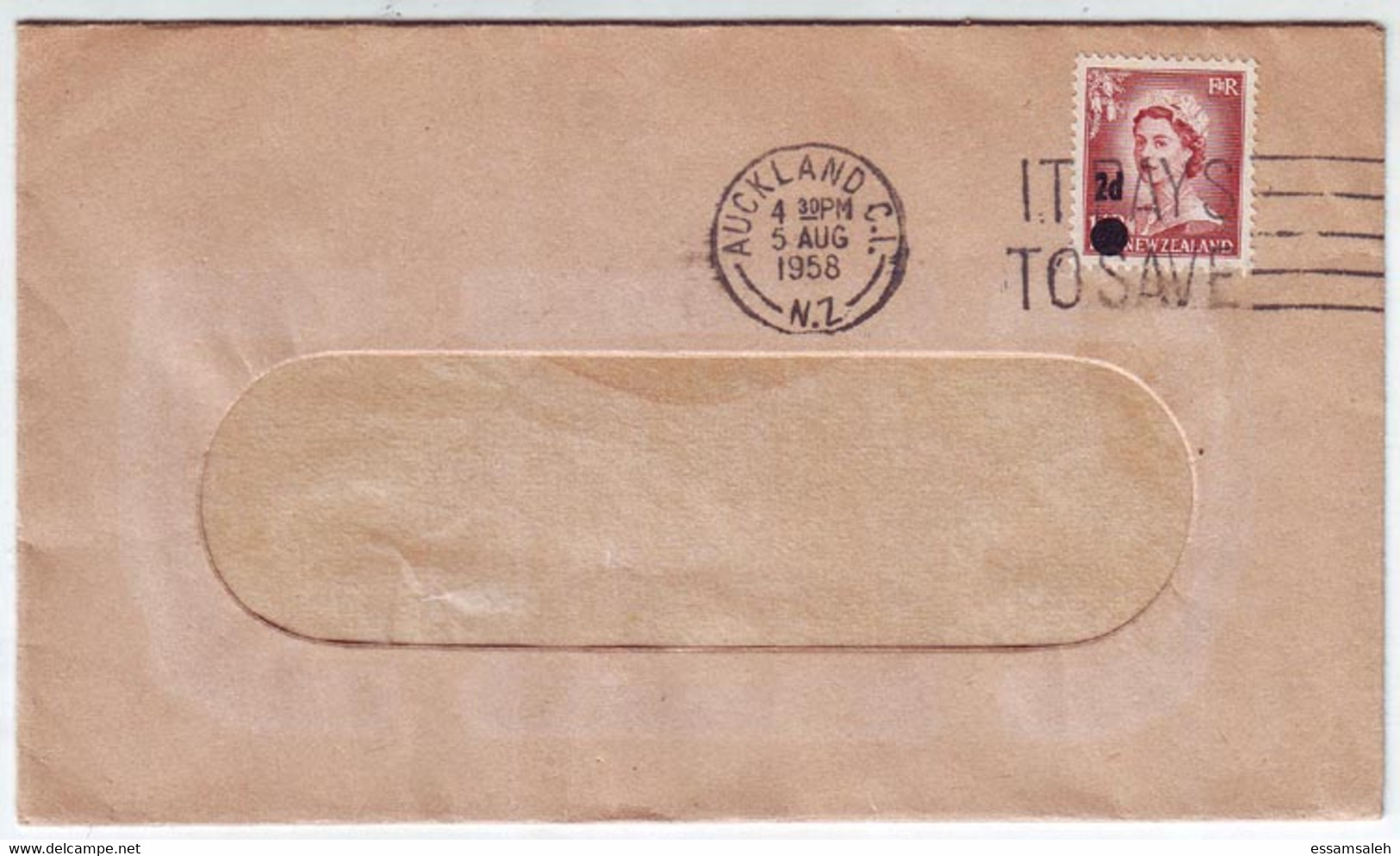 NZS14502 New Zealand 1958 QEII Window Cover Surcharged 2d On 1 1/2p With Slogan IT PAYS TO SAVE - Storia Postale