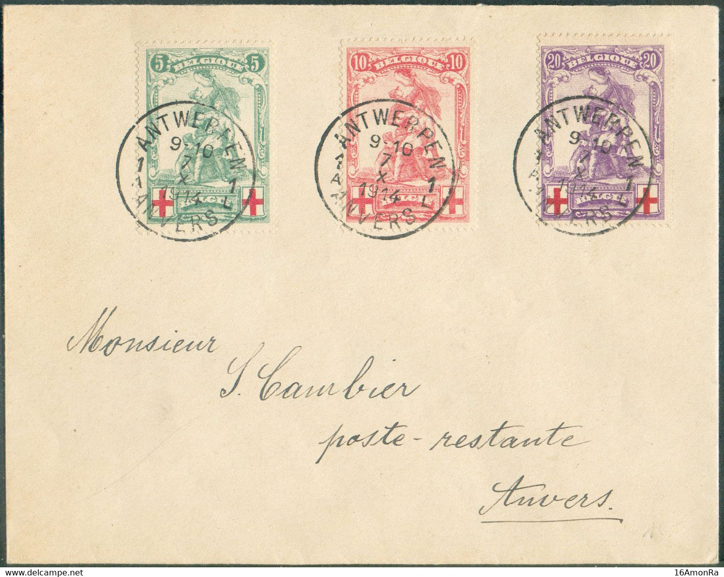 N°126/128 - Série MERODE Obl. Sc ANTWERPEN 1 ANVERS Sur Lettre Du 7-X-1914 Vers La Ville. - TB - 19809 - 1914-1915 Croce Rossa