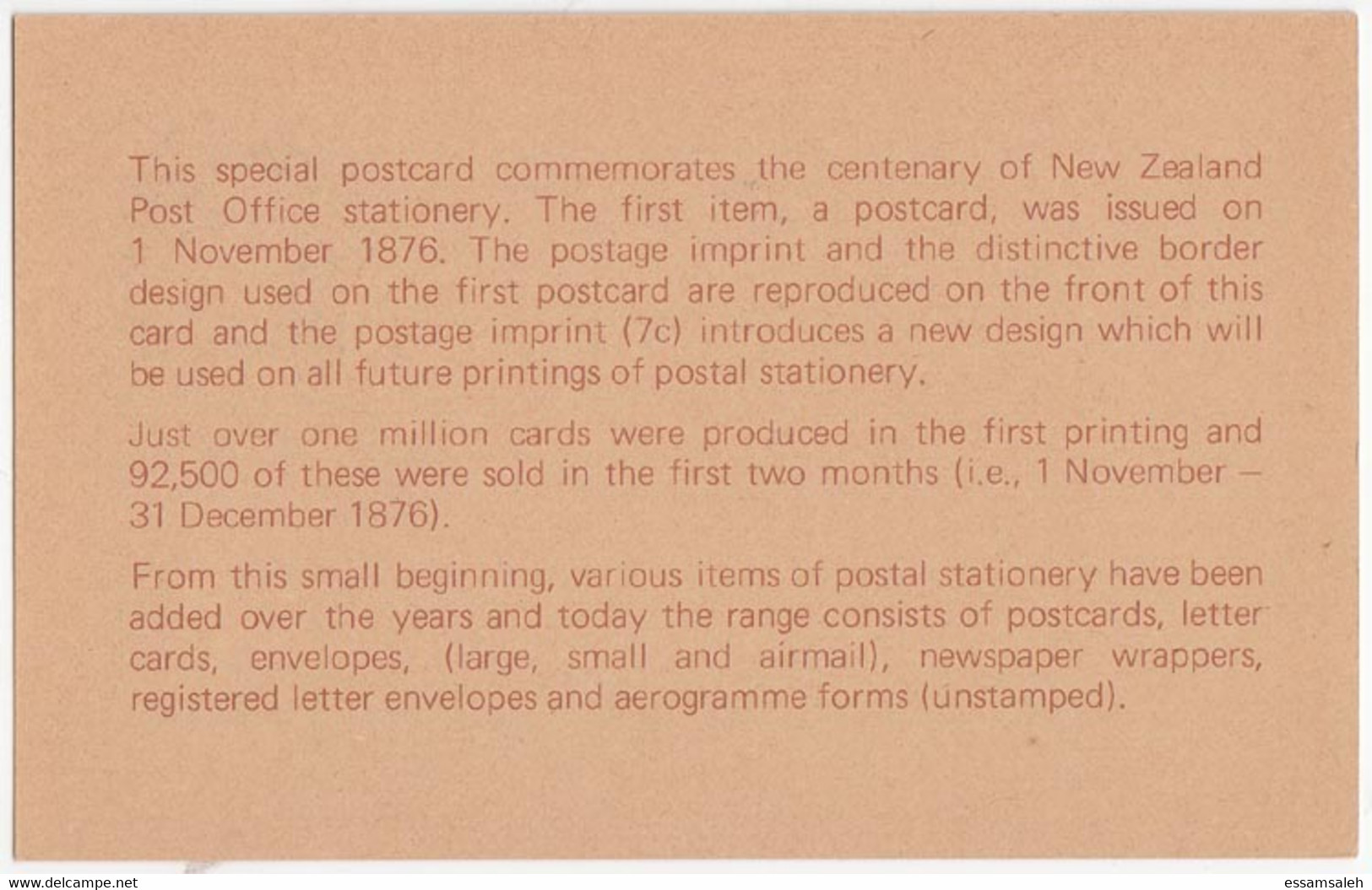 NZS31501 New Zealand 1976 Stationery Postcard FDI COMMEMRATING CENTENARY Of 1st Postcard - Postwaardestukken