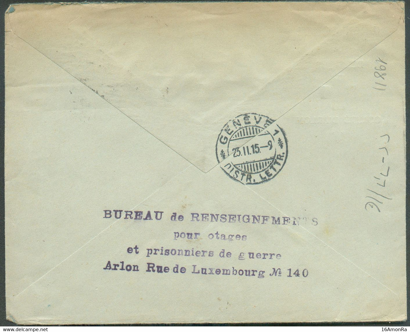 Enveloppe Du Service Des Renseignements De La Croix ROuge De Belgique Sous-Comité D'Arlon; Obl. Dc ARLON 17.2.1915 Vers - Krijgsgevangenen