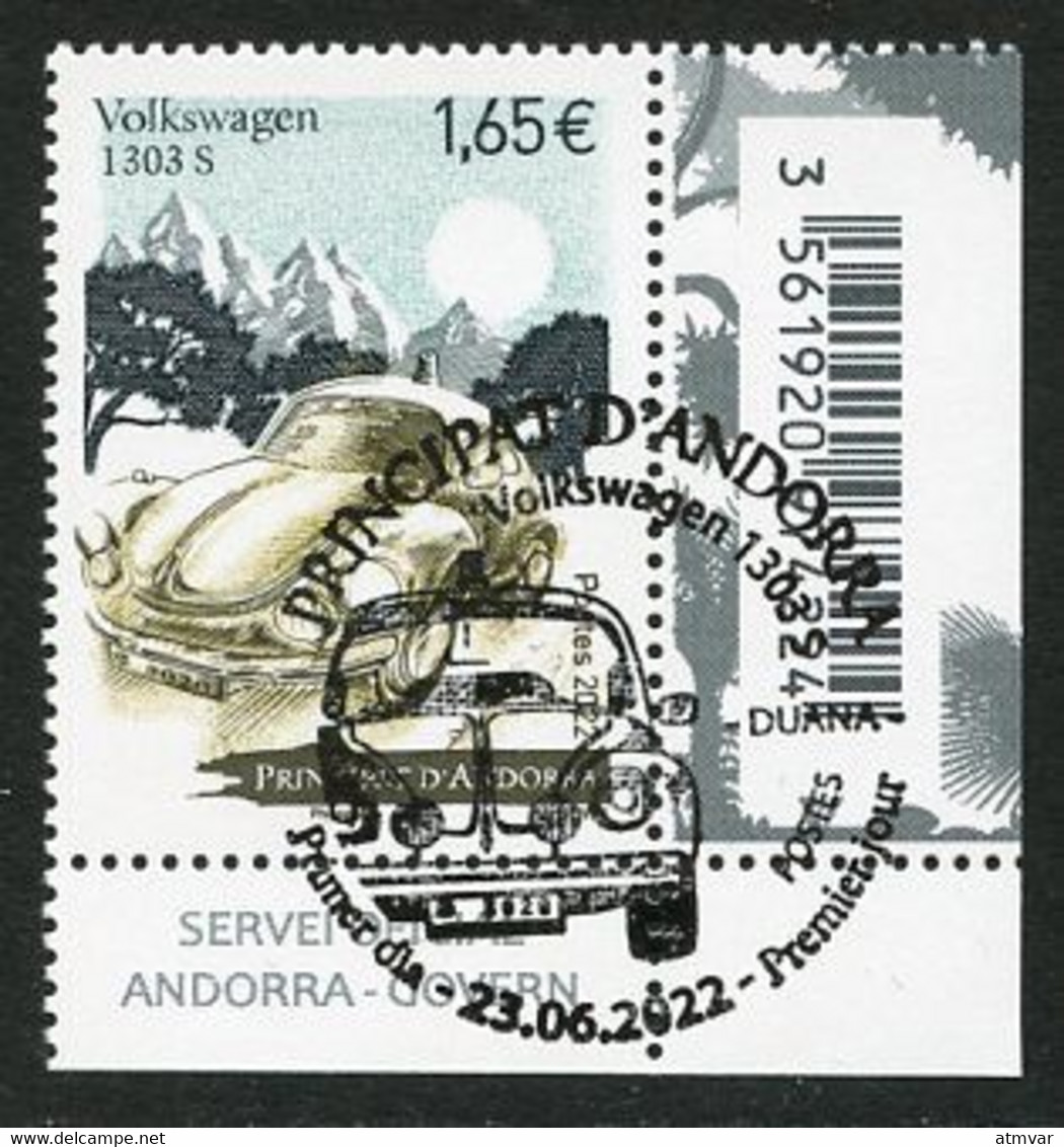 ANDORRA ANDORRE (2022) Volkswagen 1303 S Beetle, Coccinelle, Escarabajo, Käfer, Douane, Duana - First Day / Premier Jour - Used Stamps