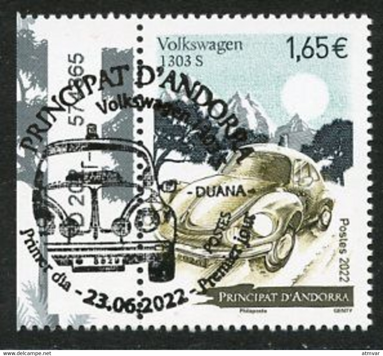 ANDORRA ANDORRE (2022) Volkswagen 1303 S Beetle, Coccinelle, Escarabajo, Käfer, Douane, Duana - First Day / Premier Jour - Used Stamps