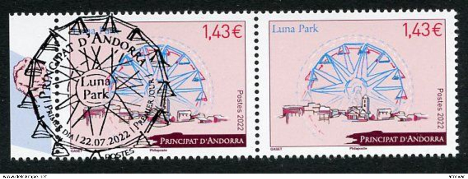 ANDORRA ANDORRE (2022) Luna Park, Parc D’attractions, Amusement Park, Noria, Grande Roue, Wheel  First Day + Mint - Usados
