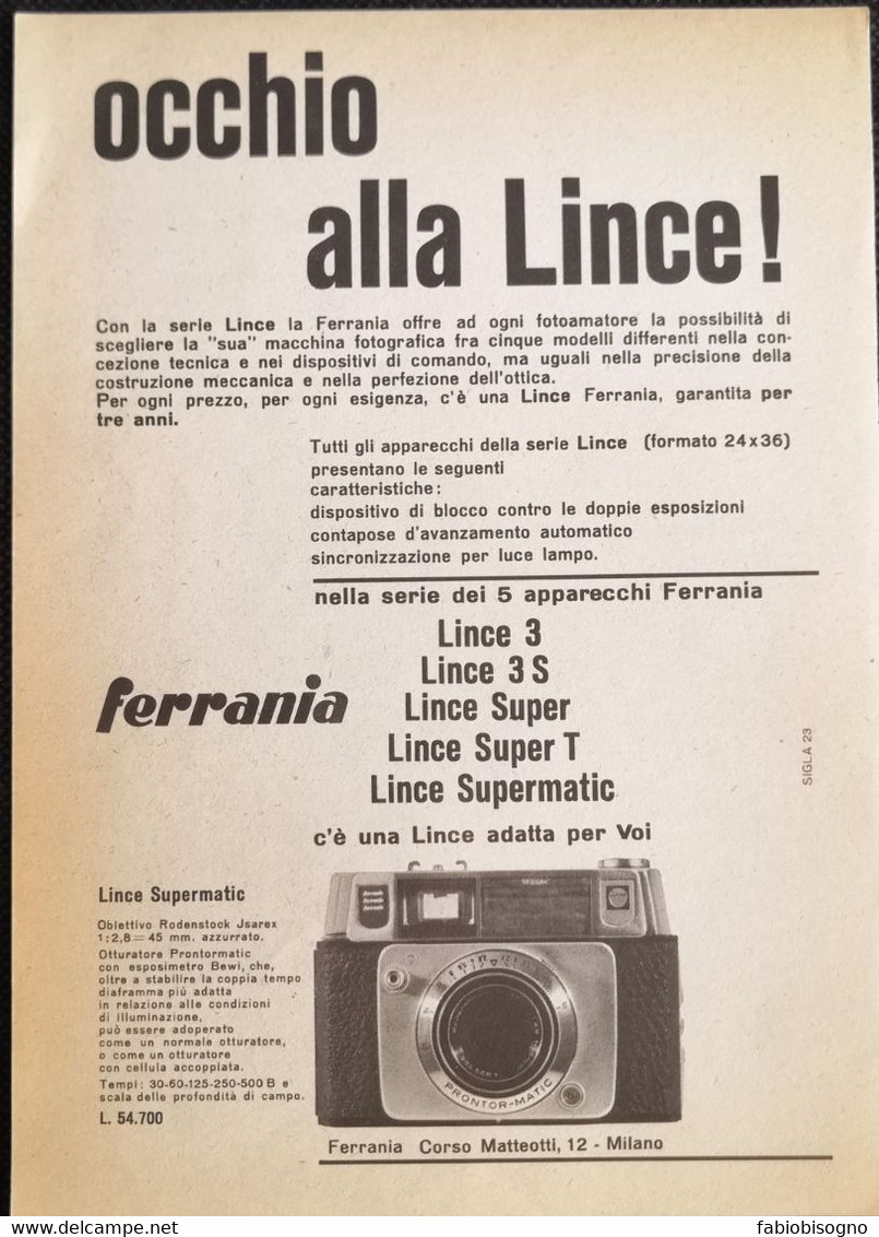 1963 - Macchina Fotografica LINCE Ferrania - 1 Pagina Pubblicità Cm. 13 X 18 - Cameras