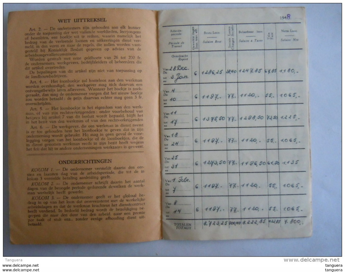 België 1948 Loonboekje Carnet De Salaire Scheepstimmerman Antwerpen Vergoeding Der Schade Arbeidsongevallen - Banque & Assurance