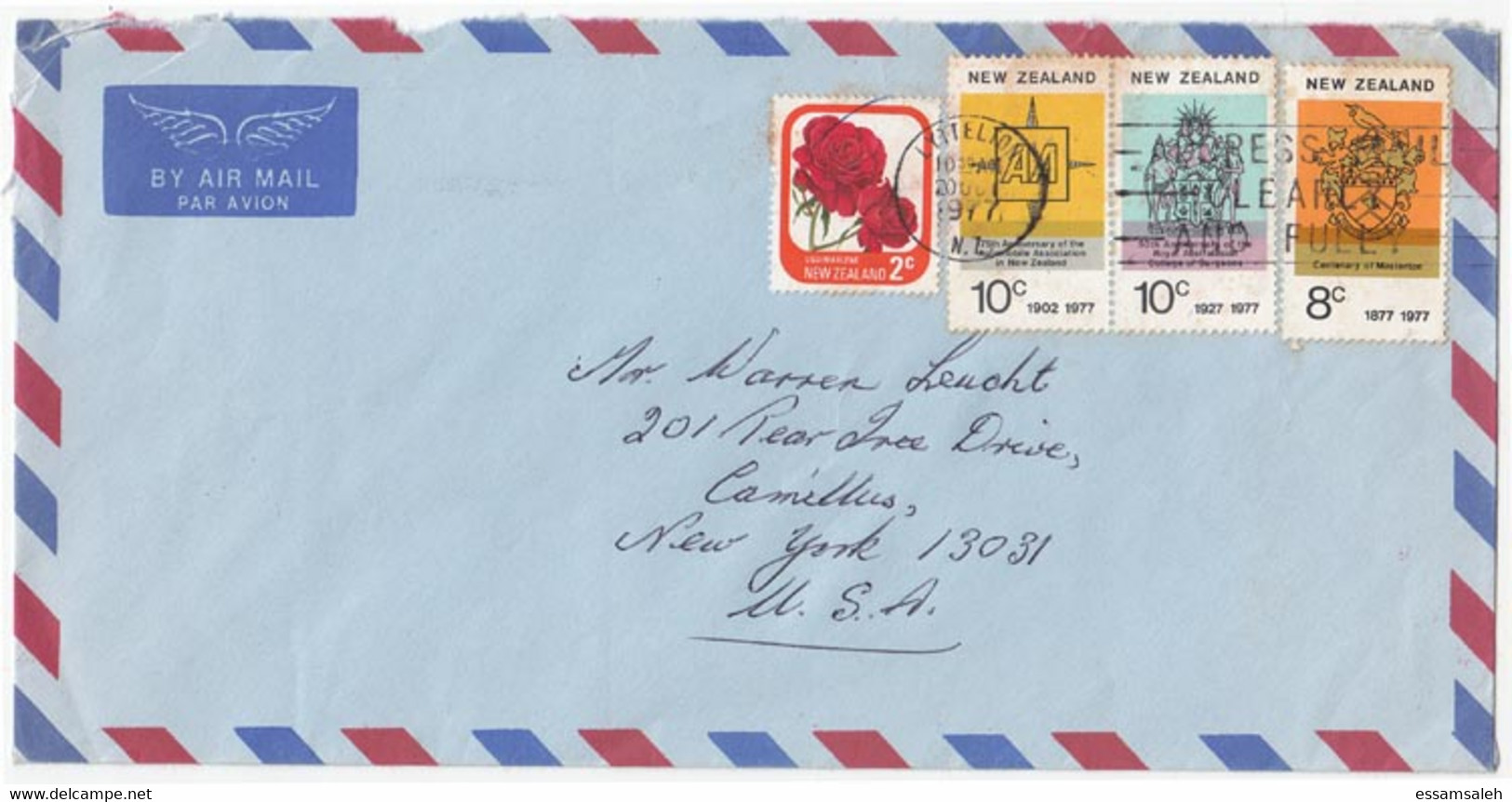 NZS14504 New Zealand 1977 Airmail Cover Franking Commemoratives Issues Of Anniversaries &amp; Flowers - Addressed USA - Cartas & Documentos