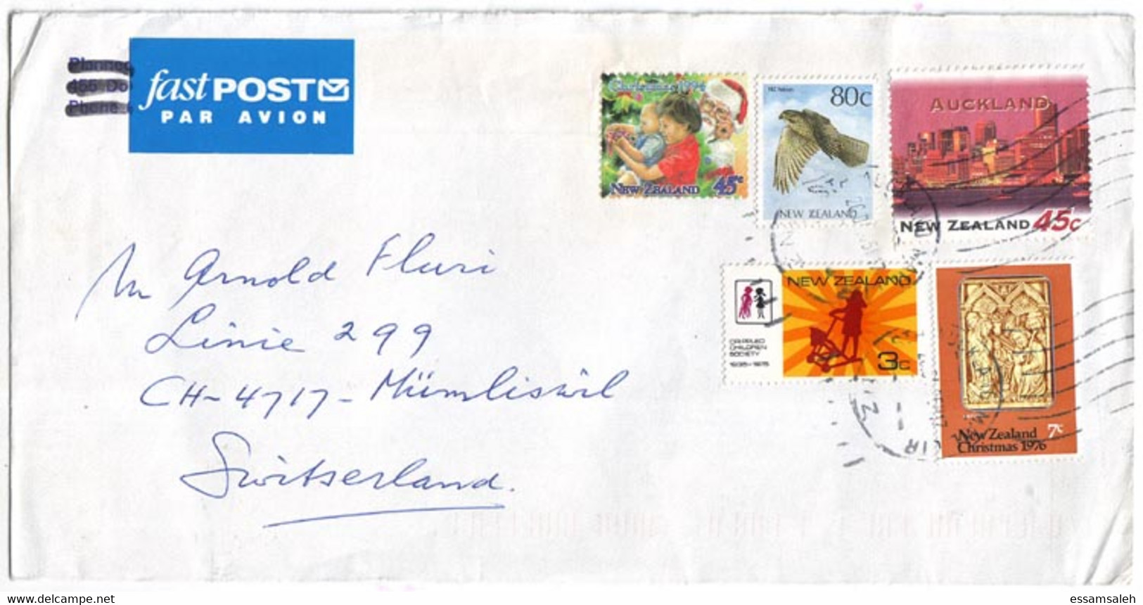 NZS14506 New Zealand Airmai Cover - Mixed Franking - Addressed Suisse - Brieven En Documenten