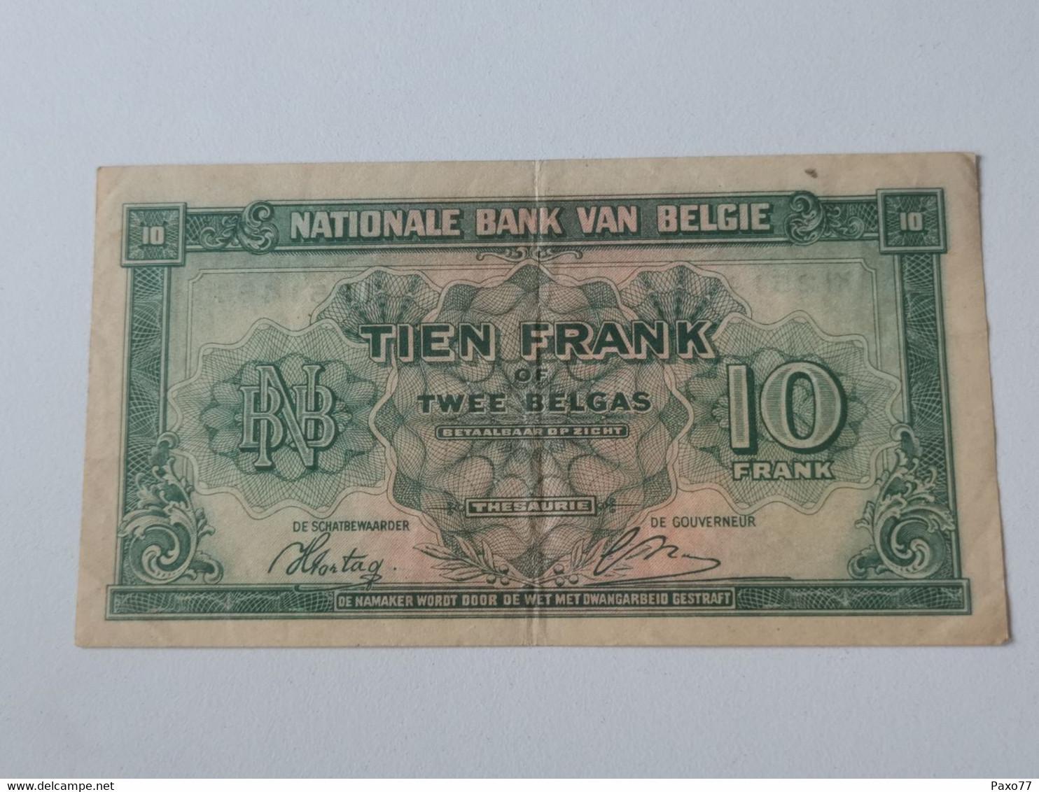 Billet, Belgique. 10 Francs, 2 Belgas 1943 - 10 Francs