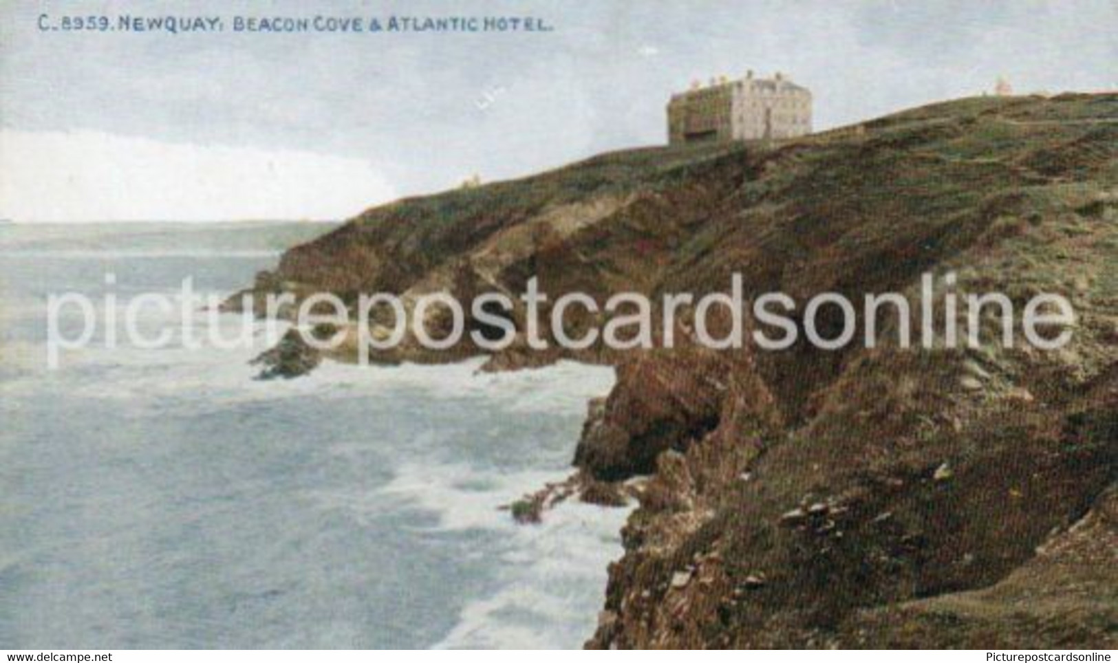 NEWQUAY BEACON COVE & ATLANTIC HOTEL OLD COLOUR POSTCARD CORNWALL - Newquay