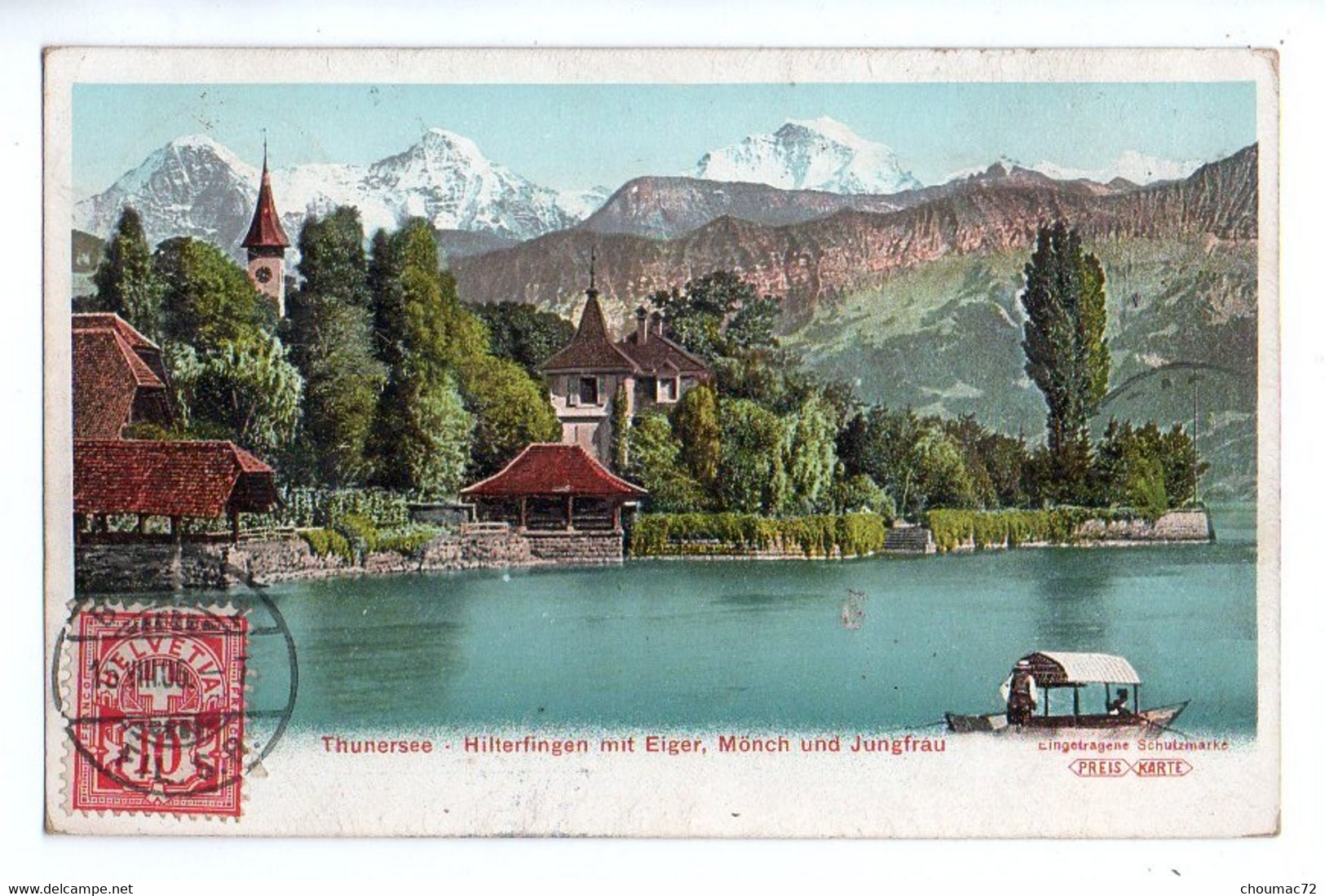Suisse BE 155, Thunersee, Preis Karte, Hilterfingen Mit Riger, Mönch Und Jungfrau - Hilterfingen