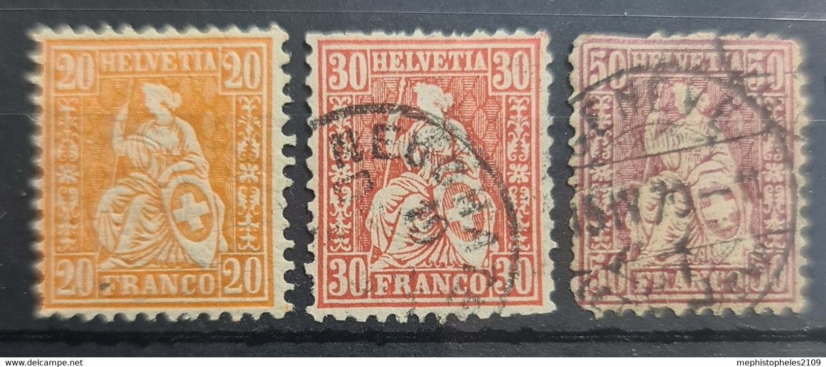 SWITZERLAND 1862-67 - MLH/canceled - Sc# 45, 46, 59 - Used Stamps