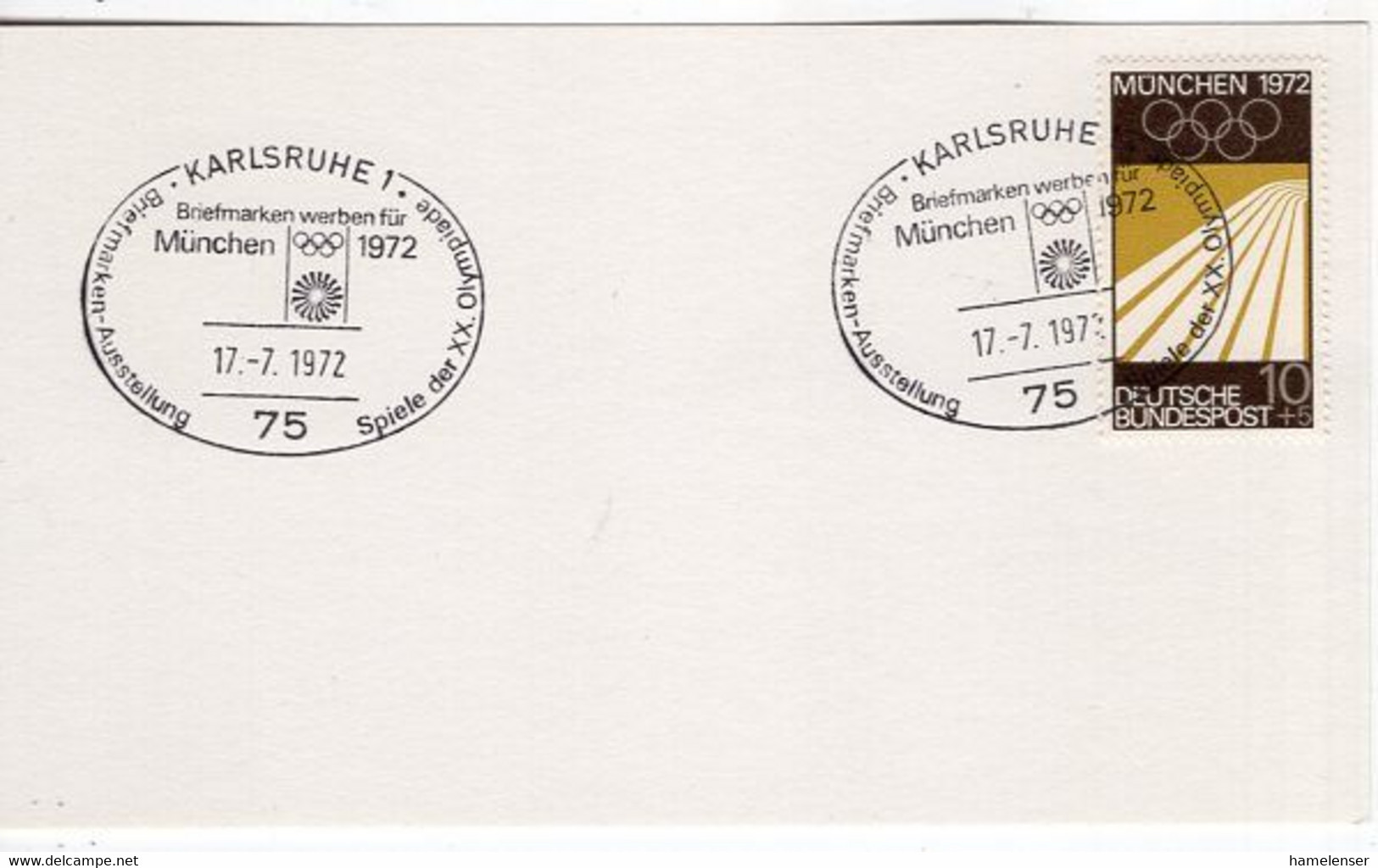 53742 - Bund - 1972 - 10Pfg Olympia '69 EF A Kte SoStpl KARLSRUHE - BRIEFMARKEN WERBEN FUER OLYMPIA ... - Verano 1972: Munich