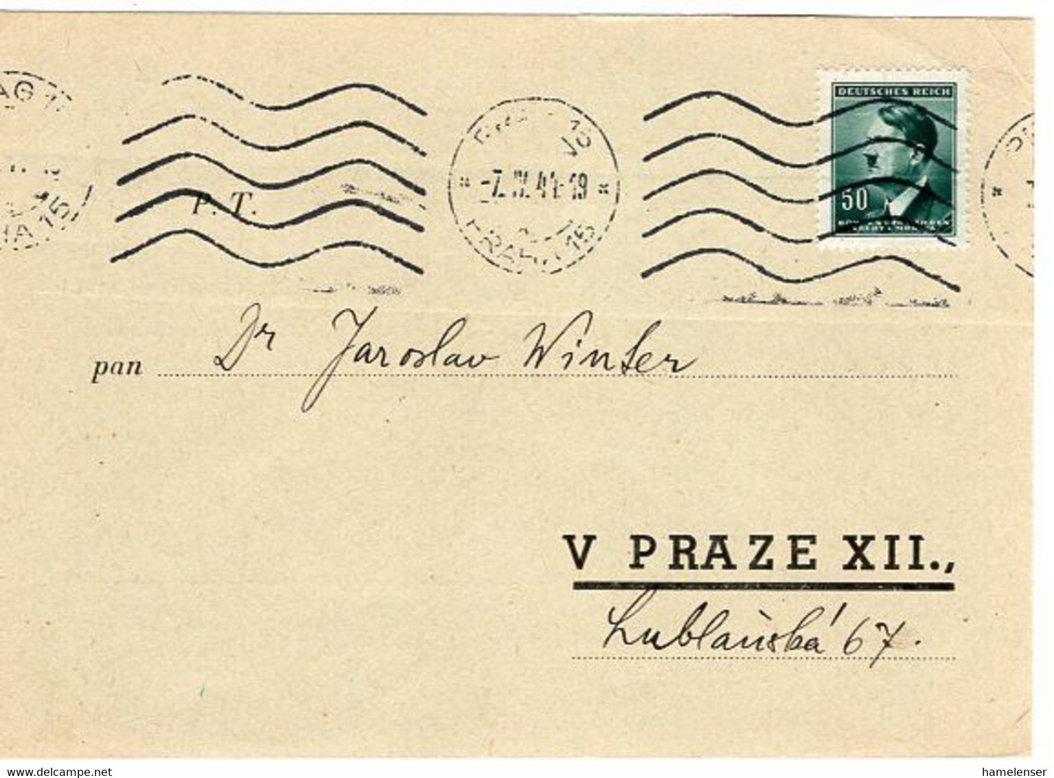 53755 - Deutsches Reich / Boehmen & Maehren - 1944 - 50h Hitler EF A OrtsKte PRAHA - Cartas & Documentos