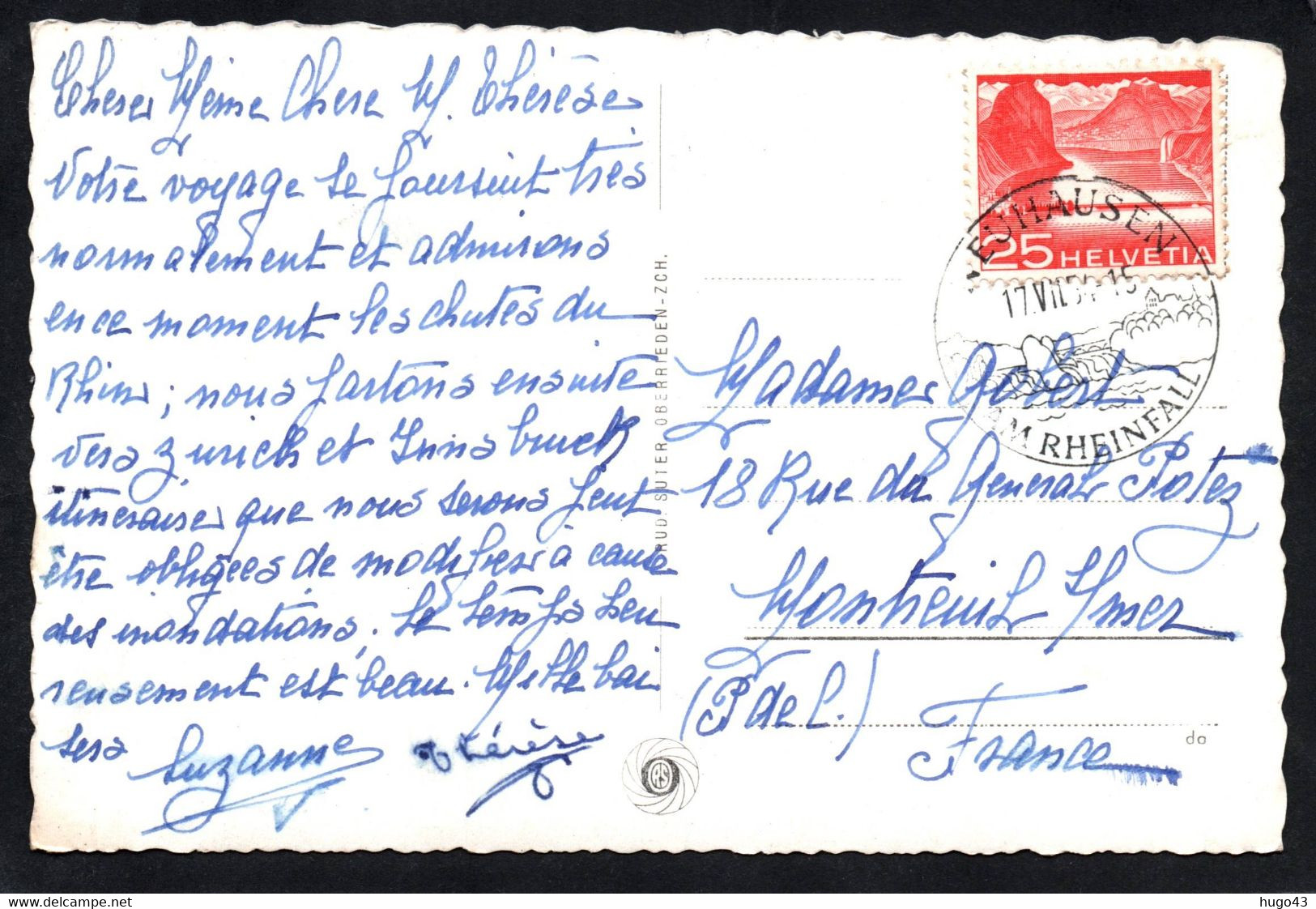 (RECTO / VERSO) DACHSEN EN 1954 - N° 1307 - DER RHEINFALL MIT SCHLOSS LAUFEN - BEAU TIMBRE ET CACHET - FORMAT CPA - Laufen-Uhwiesen 