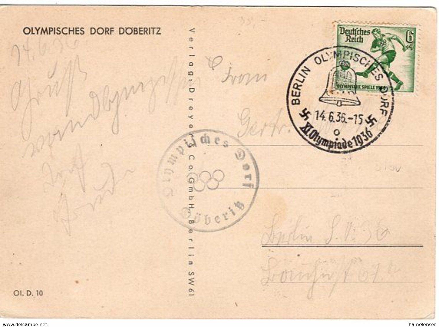 53766 - Deutsches Reich - 1936 - 6Pfg Olympia EF A OrtsAnsKte SoStpl BERLIN - OLYMPISCHES DORF - Ete 1936: Berlin