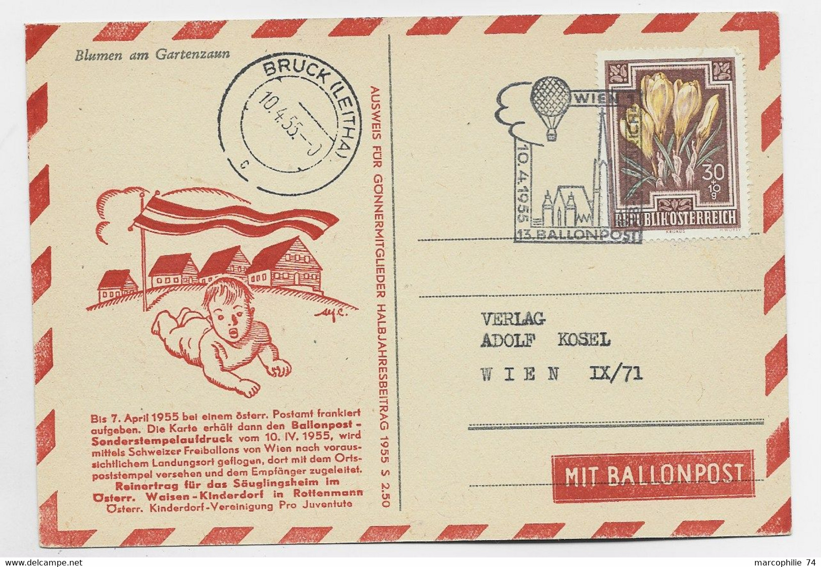 AUSTRIA 30C CARTE POST CARD WIEN BALLON 10.4.1935 - Balloon Covers