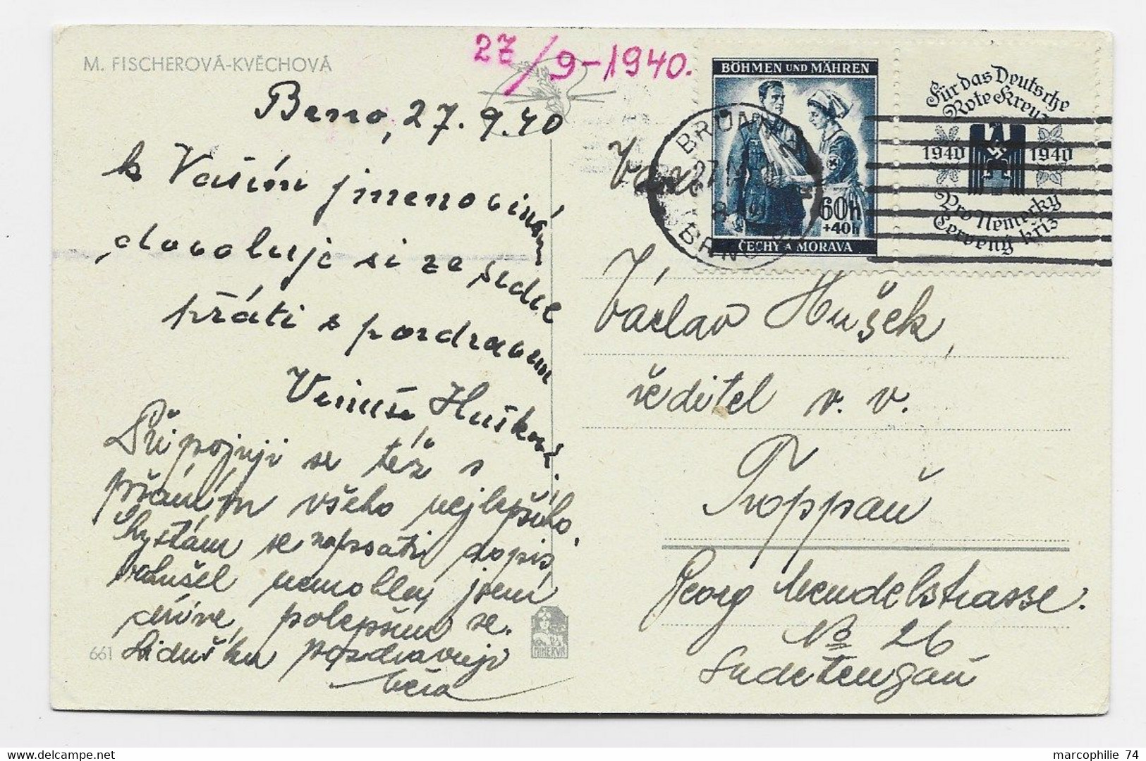 BOHMEN UND MAHREN 60K SOLO KARTE BRNO  27.9.1940 - Briefe U. Dokumente