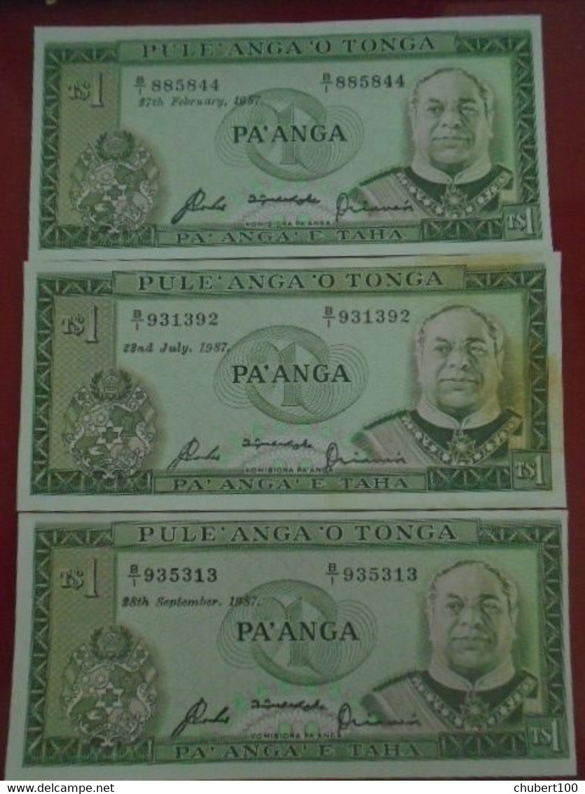 TONGA , P 19c  , 1  Pa'anga ,1987 , UNC  Neuf  , 3 Notes With Different Months - Tonga