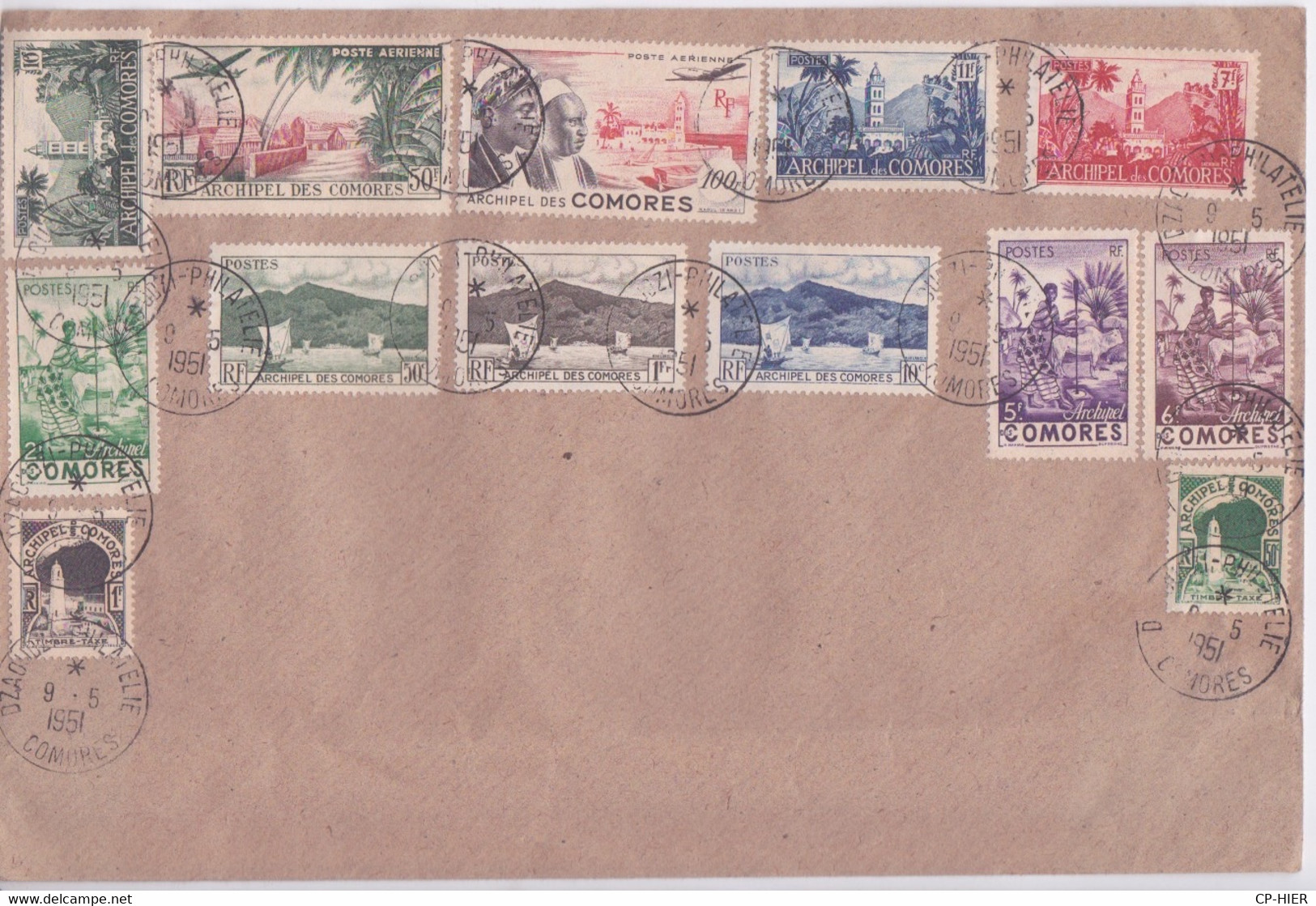 1951 - ARCHIPEL DES COMORES - MAYOTTE - CACHET DZAOUDZI PHILATELIE - Dép. MADAGASCAR - DIVERS TIMBRES - Briefe U. Dokumente