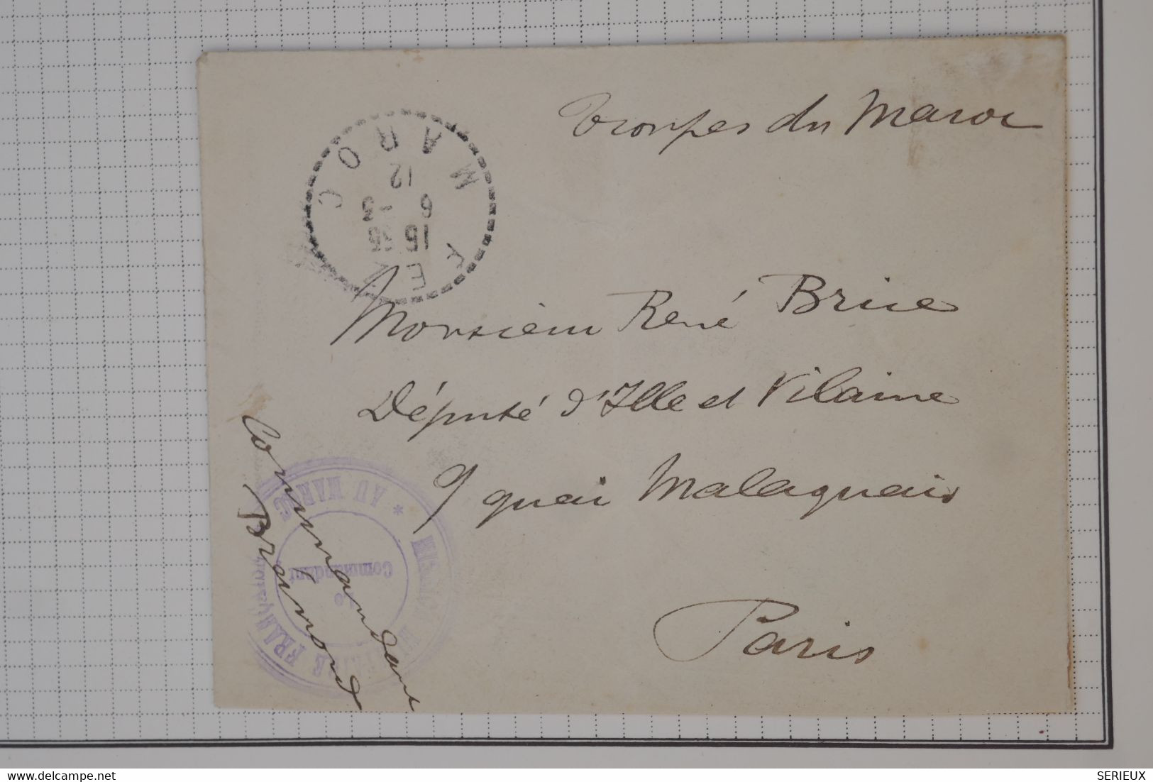 BA7   TROUPES  DU MAROC    BELLE LETTRE  FM 1912 POUR  PARIS   FRANCE  +A VOIR + AFFRANCH.  INTERESSANT - Covers & Documents