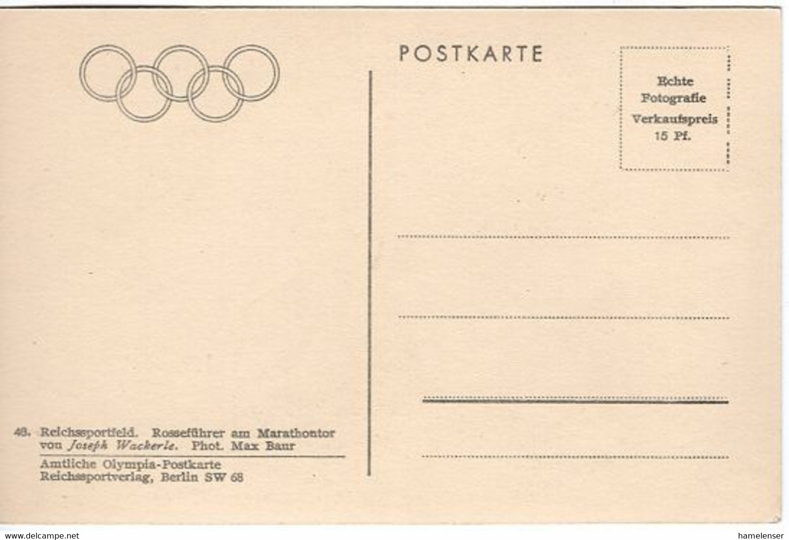 53842 - Deutsches Reich - 1936 - AnsKte "Reichssportfeld Rossefuehrer Am Marathontor", Ungebraucht - Olympic Games