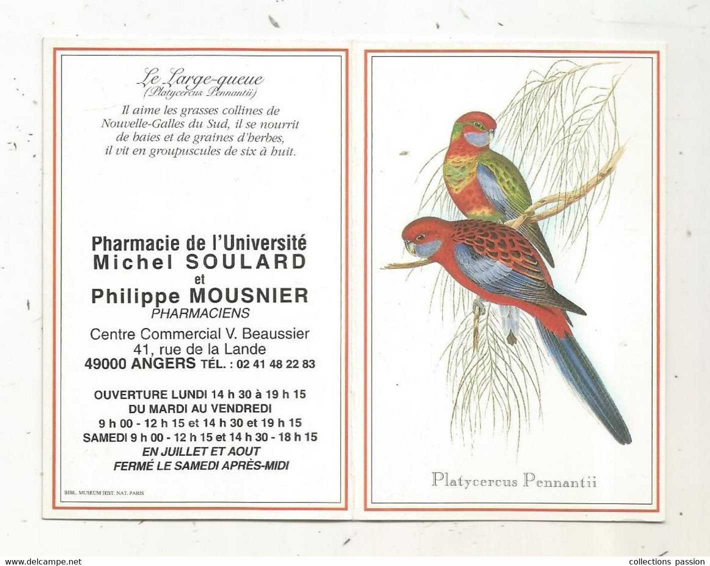 CALENDRIER, Petit Format, 1998 , Pharmacie De L'UNIVERSITE, 49 , ANGERS, Oiseaux - Petit Format : 1991-00