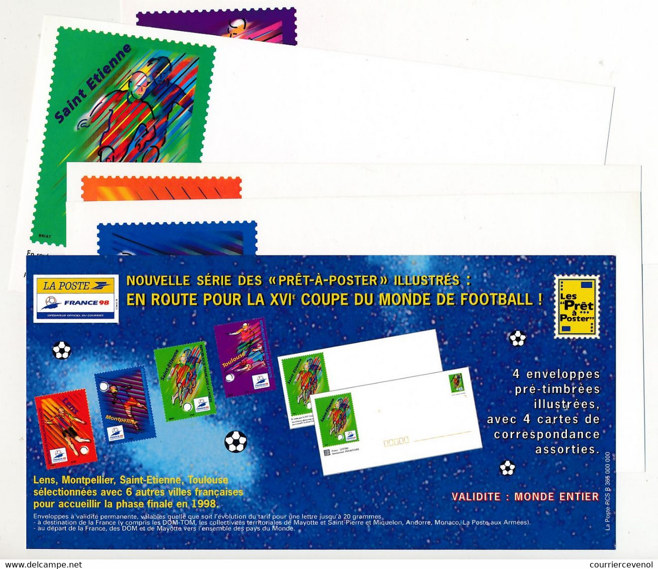 Série 4 Prêt à Poster PAP - Coupe Du Monde De Football - Lens, Montpellier, St Etienne - Mention SPECIMEN - PAP: Sonstige (1995-...)