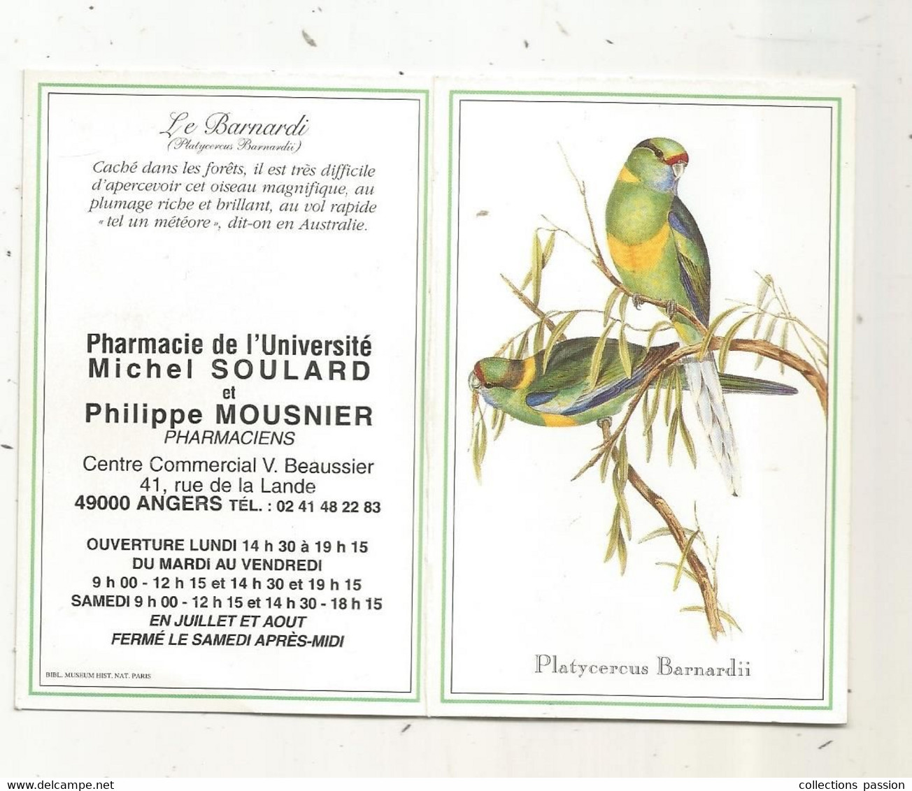 CALENDRIER, Petit Format, 1998 , Pharmacie De L'UNIVERSITE, 49 , ANGERS, Oiseaux - Petit Format : 1991-00