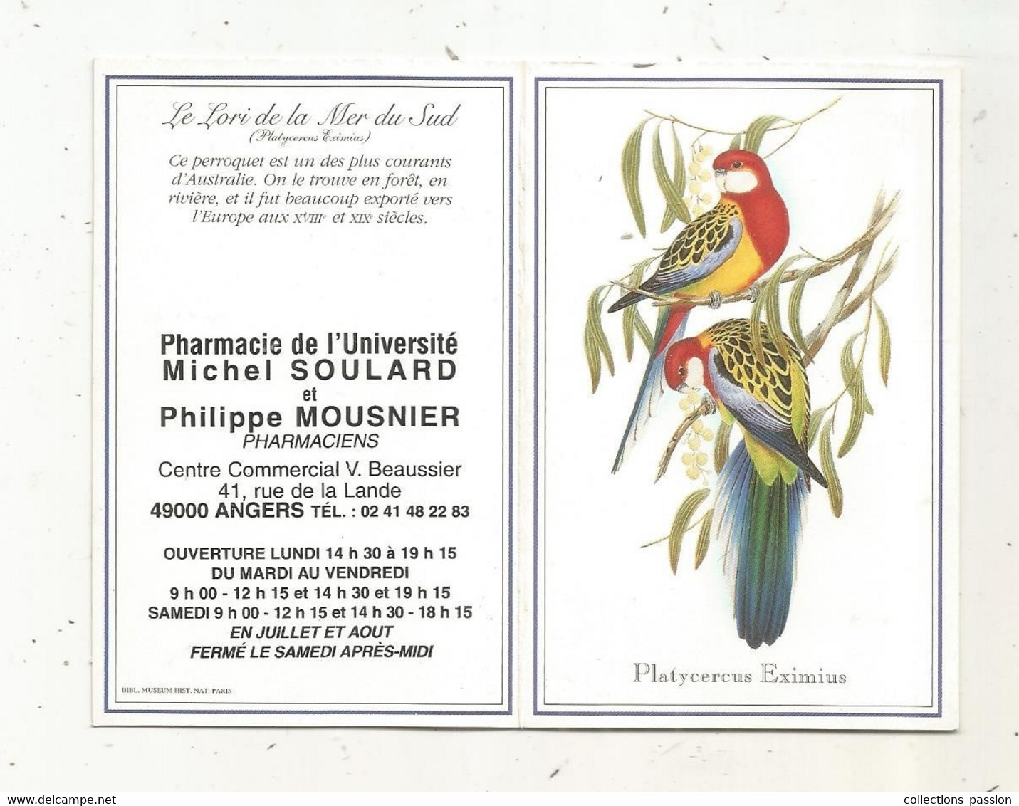 CALENDRIER, Petit Format, 1998 , Pharmacie De L'UNIVERSITE, 49 , ANGERS, Oiseaux - Petit Format : 1991-00