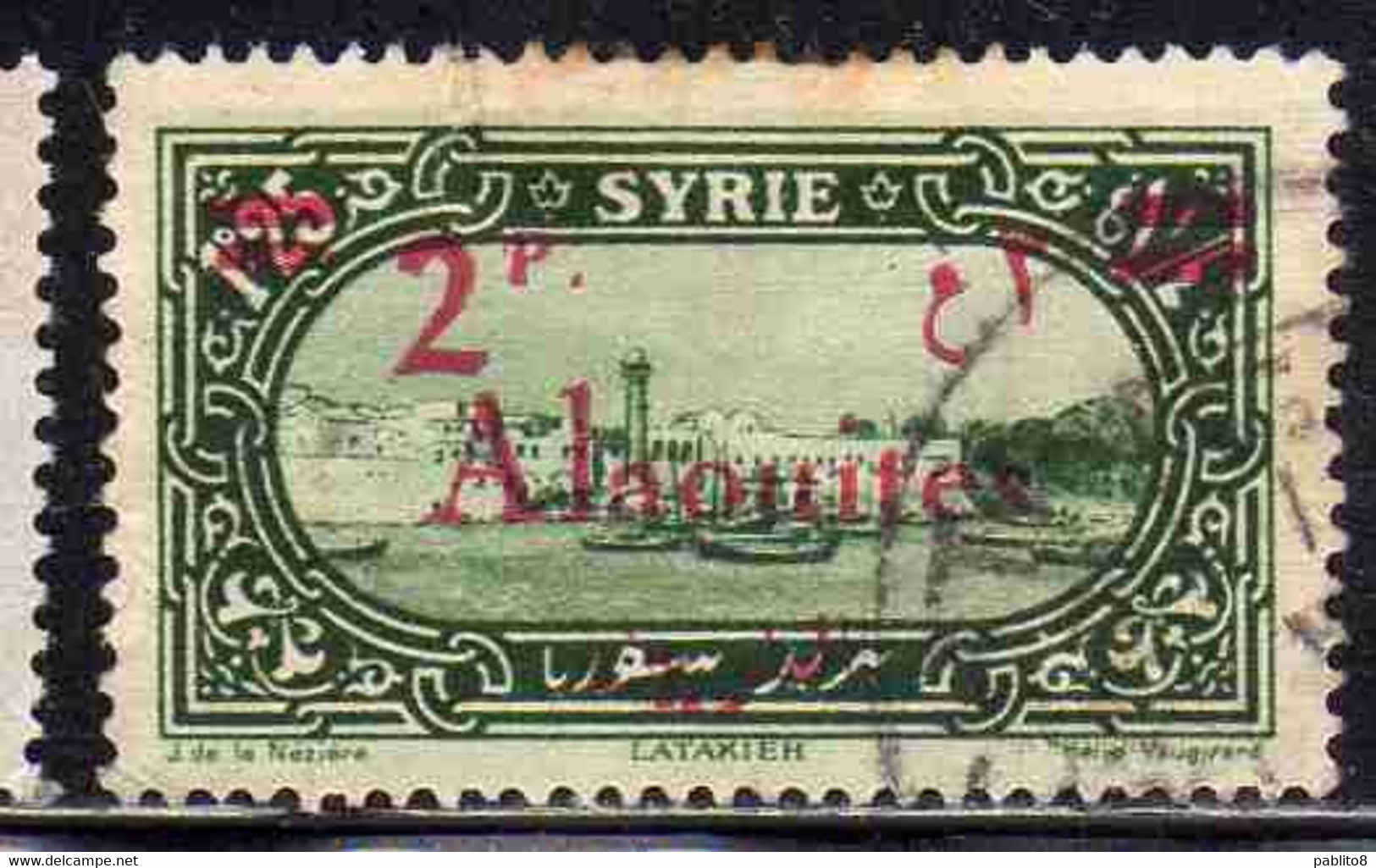ALAOUITES SYRIA SIRIA ALAQUITES 1928 LATAKIA HARBOR SURCHARGED 2p On 1.25p USED USATO OBLITERE' - Gebruikt