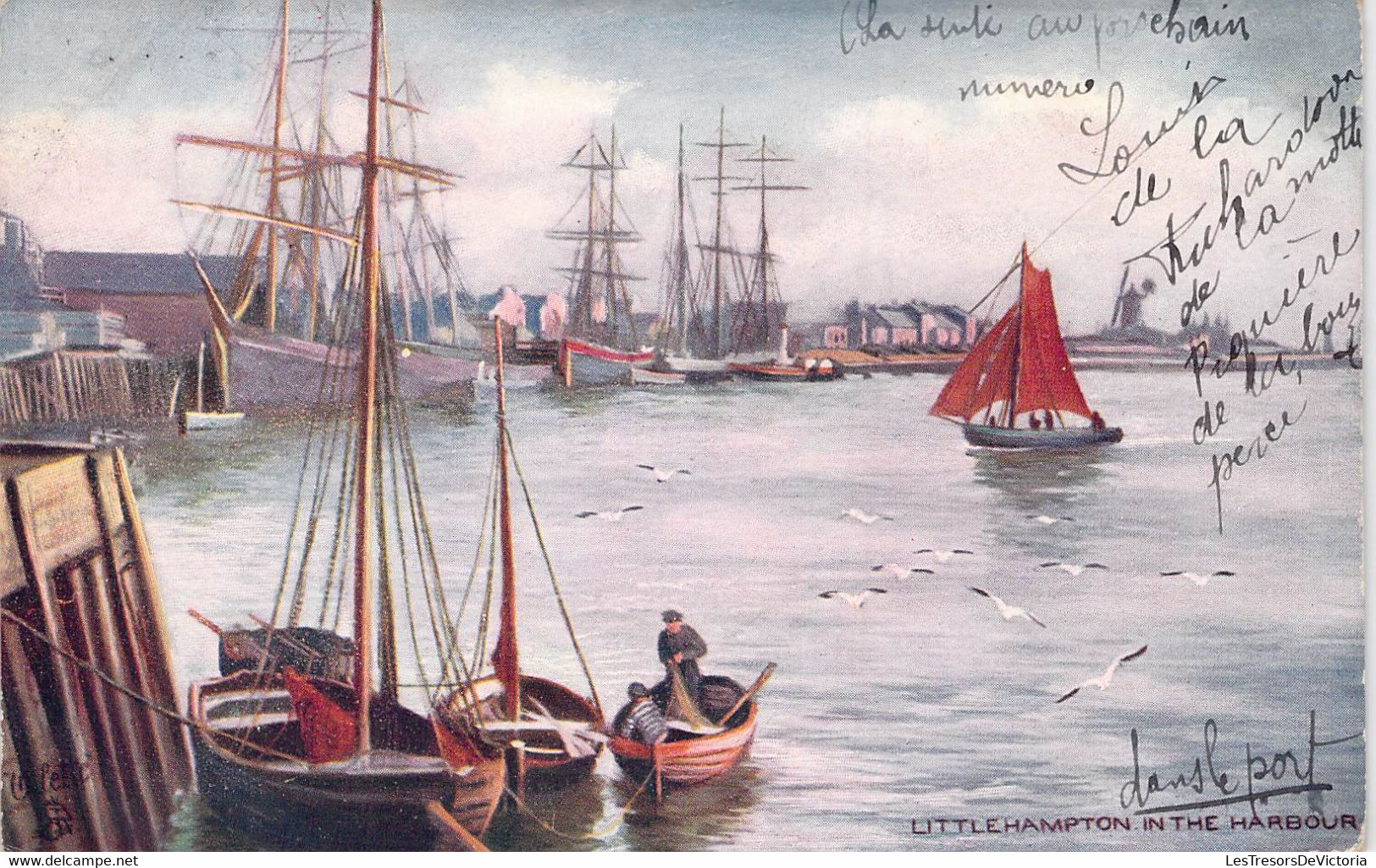 CPA - ILLUSTRATION LITTLEHAMTPN In The Harbour - Voilier - Pêcheur - - Greetings From...