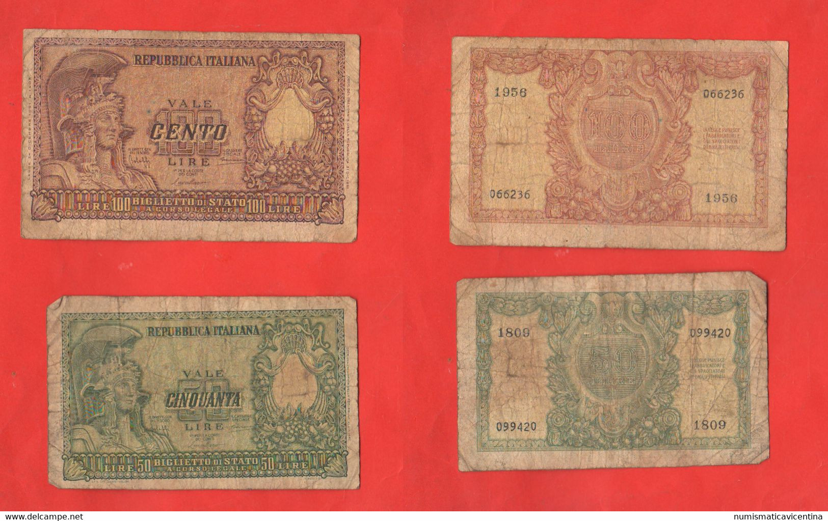 50 + 100 Lire 1951 Italia Elmata Italy Italie - 50 Liras