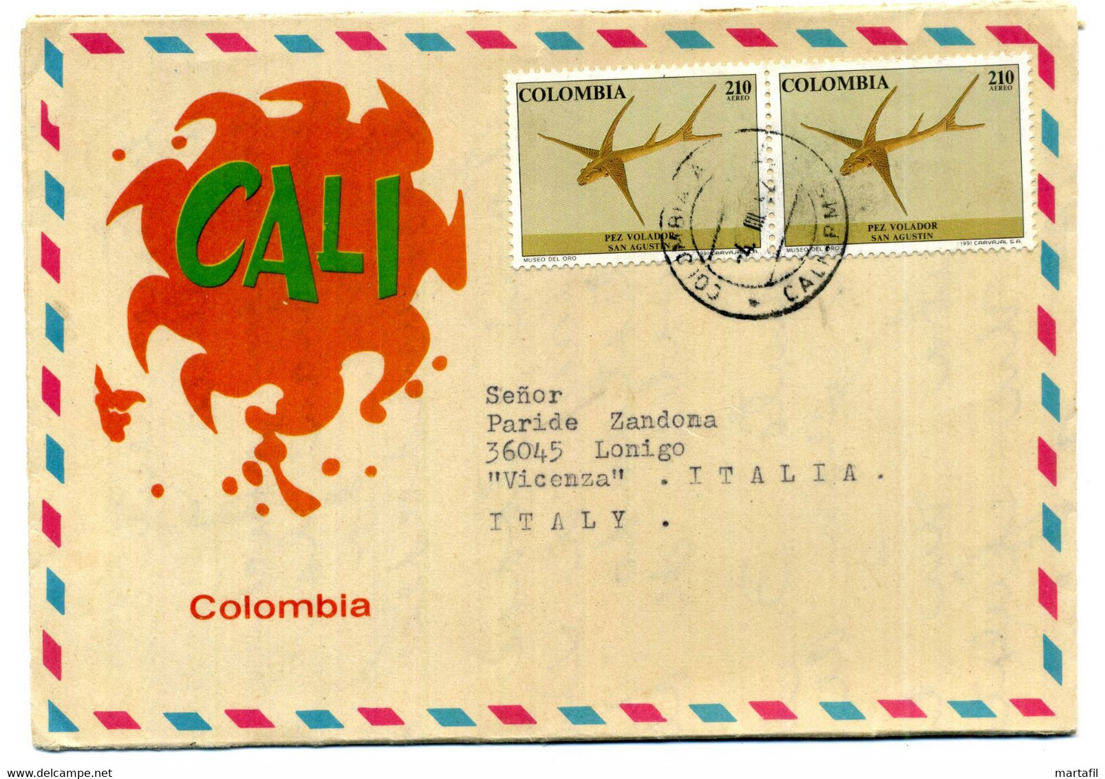 1992 COLOMBIA, Lettera Per Vicenza, Aerofotografia De La Ciudad, Fuente Luminosa, Club Campestre, Hotel Intercontinental - Colombia