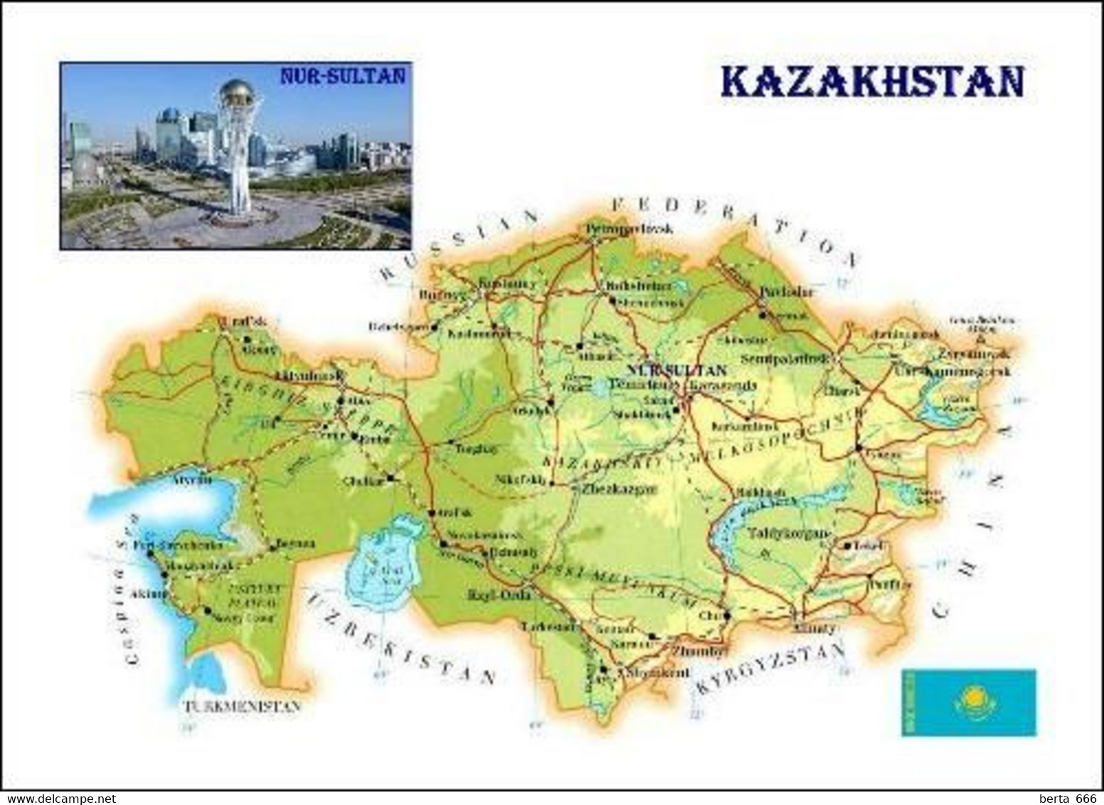 Kazakhstan Country Map New Postcard * Carte Geographique * Landkarte - Kazakhstan