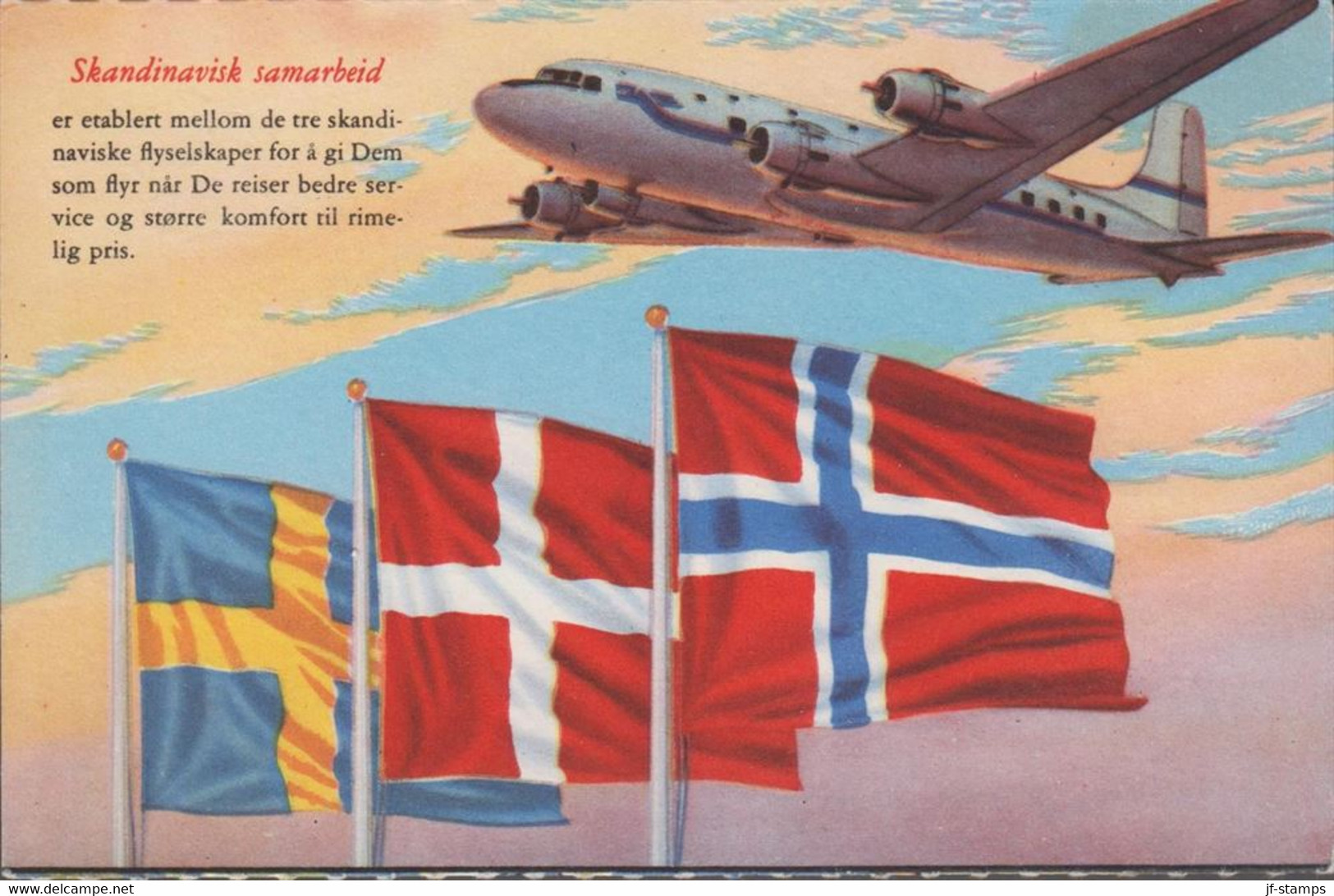 1951. NORGE. 40 ØRE SNORRE STURLASON + 30 + 14 ØRE On Official SAS Postcard (motive Skandina... (Michel 264+) - JF523499 - Storia Postale