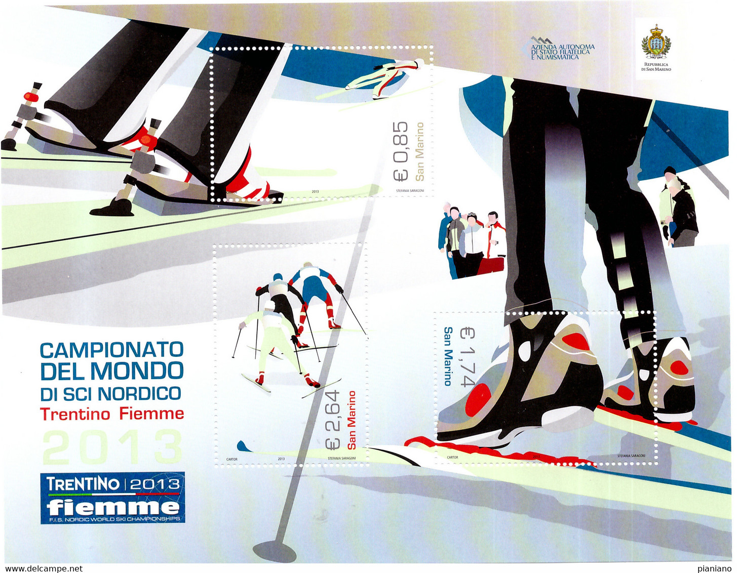 PIA  -  SAN  MARINO  -  2013 :  Campionati Del Mondo Di Sci - (SAS 122) - Blocchi & Foglietti