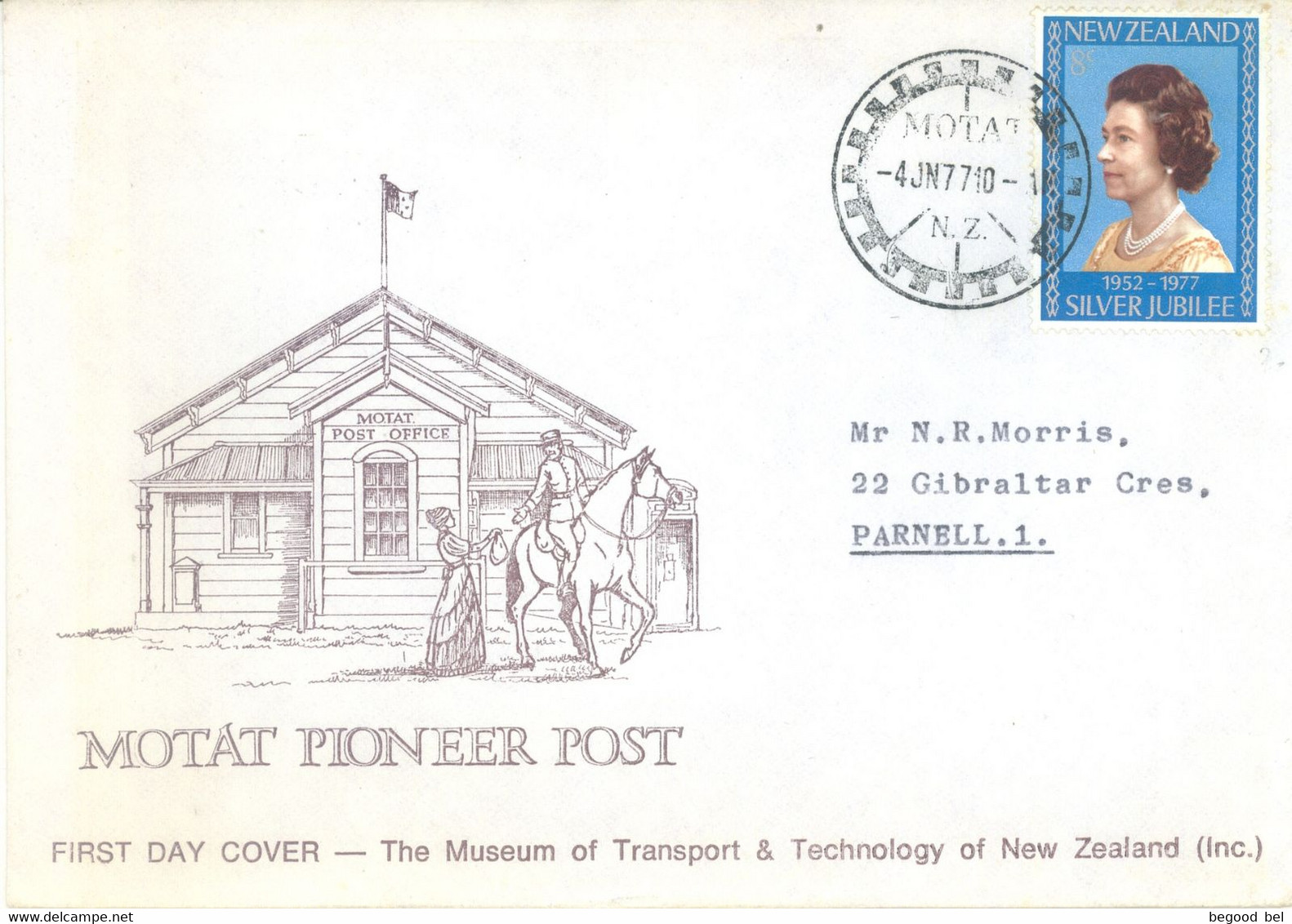 NZ - FDC - 4.6.1977 - MOTAT PIONEER POST ELIZABETH SILVER JUBILEE - Lot 25170 - Briefe U. Dokumente