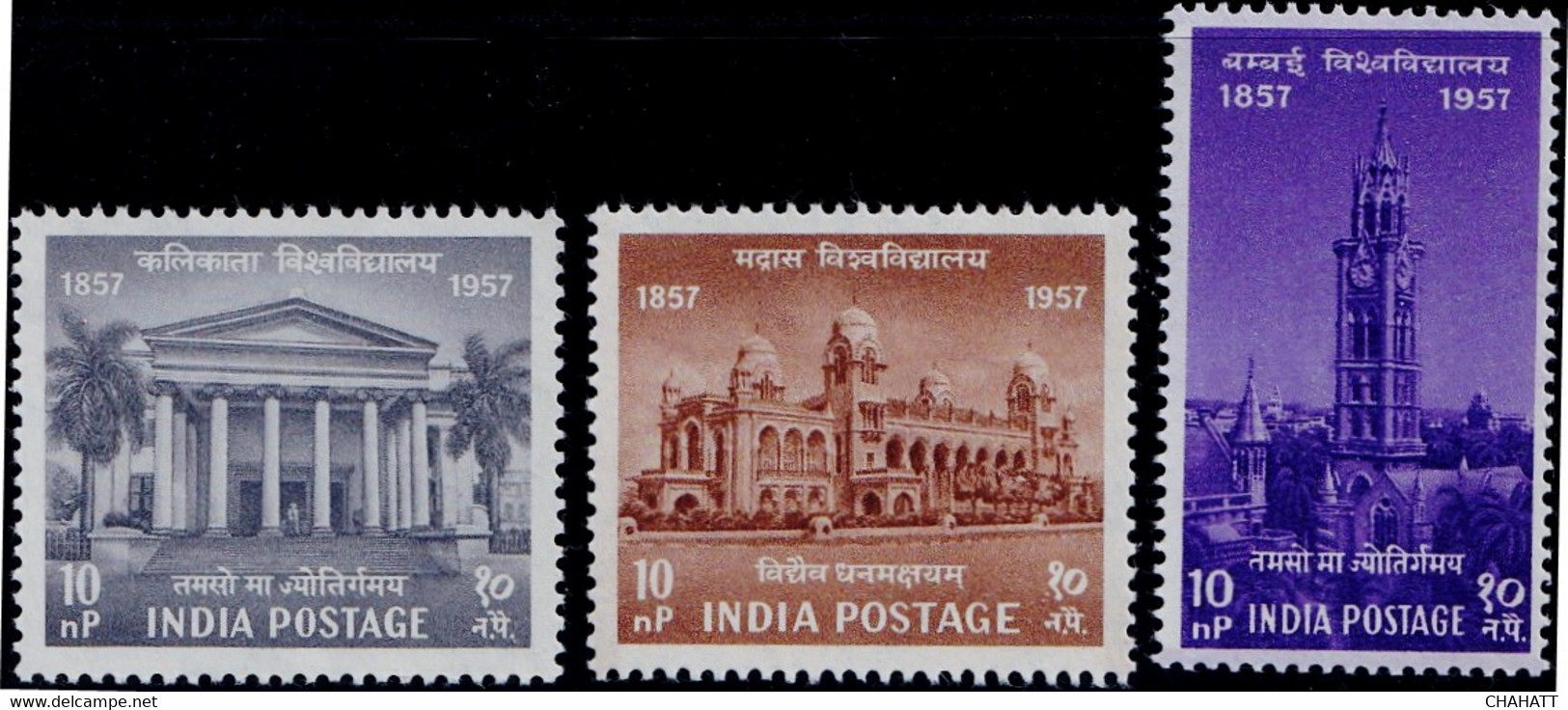 EDUCATION- UNIVERSITIES OF KOLKATA, MADRAS AND BOMBAY- SET OF 3- INDIA-1957- MNH-D5-107 - Nuevos