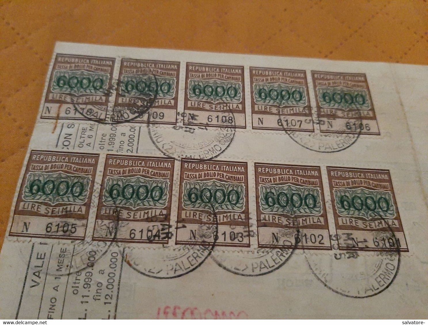 CAMBIALE CON 10 MARCHE DA LIRE 6000 - 1955 - Revenue Stamps